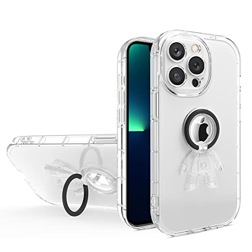 LEMONCOVER Clear Astronaut Design Soft iPhone Case with Ring Kickstand & Screen Protector - Cute Protective Cover for Women & Girls (Black, iPhone 11) | Perfect for Everyday Use, Work, School & Travel