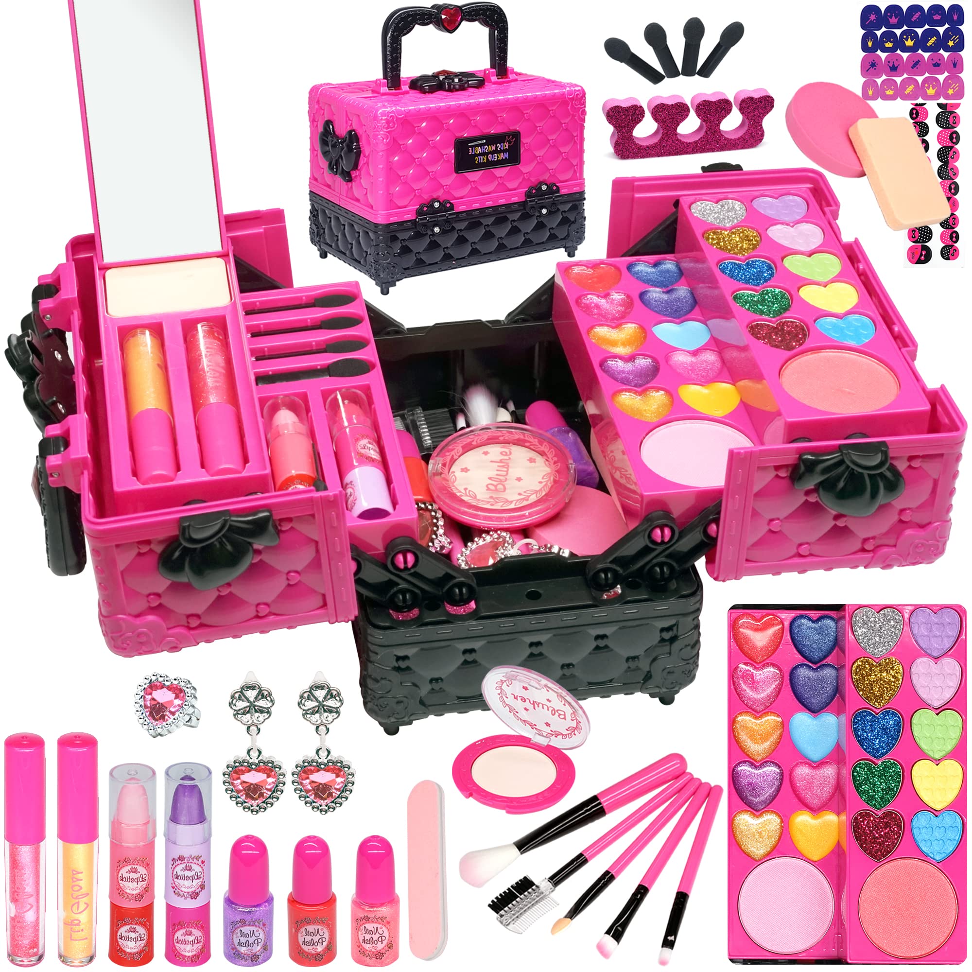 Amerrly 52-Piece Washable Kids Makeup Set - Birthday Gift for Girls 4-12 - Play & Dress-Up