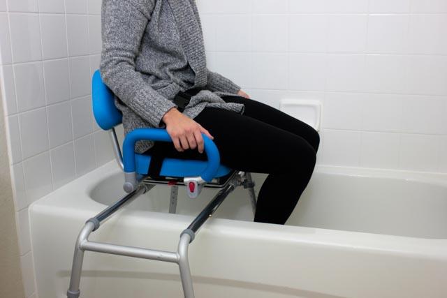 Swivel Seat Carousel Sliding Transfer Bench for Disabled & Elderly - Safe Bathroom Shower Chair with Adjustable Height - Ideal for Mobility Assistance & Home Care Use