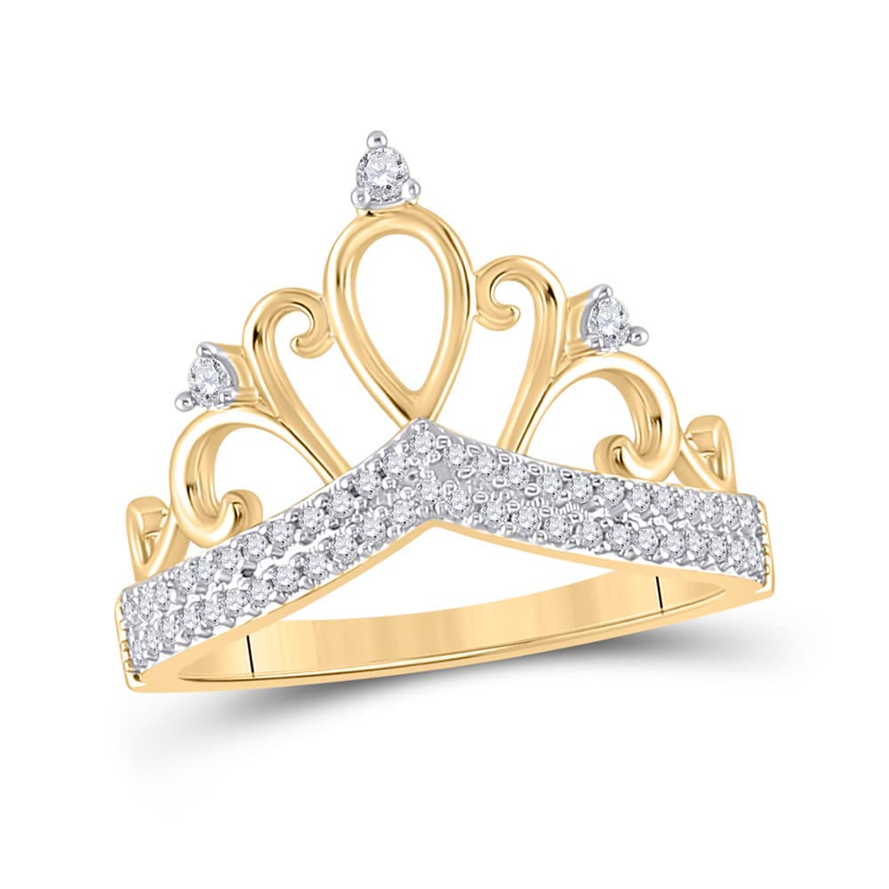 10K Yellow Gold 1/5 Carat Round Diamond Tiara Engagement Ring for Women - Elegant Bridal Jewelry for Wedding, Proposal & Anniversary Gifts