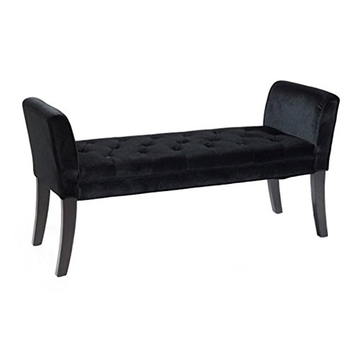 Hawthorne Collections Tufted Velvet Living Room Bench - Black Upholstered Storage Ottoman with Nailhead Trim | Perfect for Entryway, Bedroom Footrest or Living Room Seating