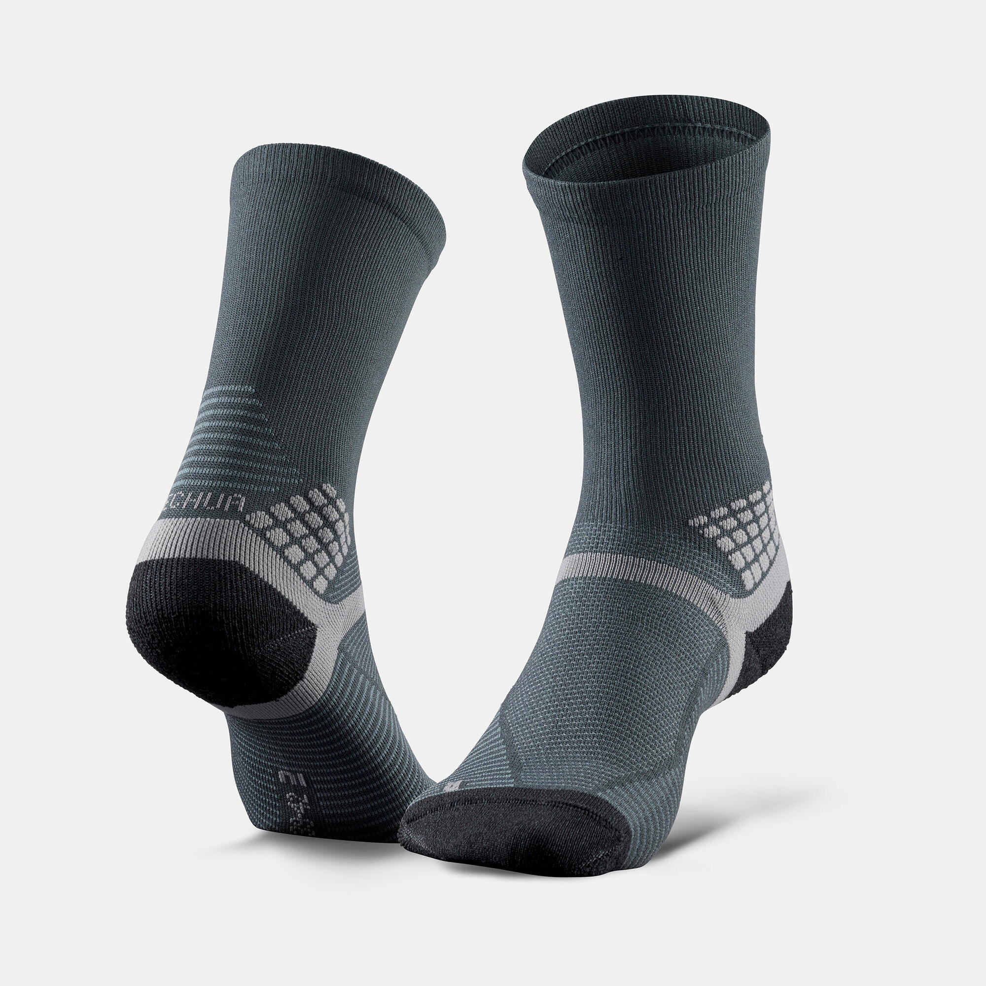 Quechua Hike 500 High Black Hiking Socks - 2 Pairs for Men & Women - Moisture Wicking & Cushioned for Outdoor Trekking, Camping & Mountain Climbing