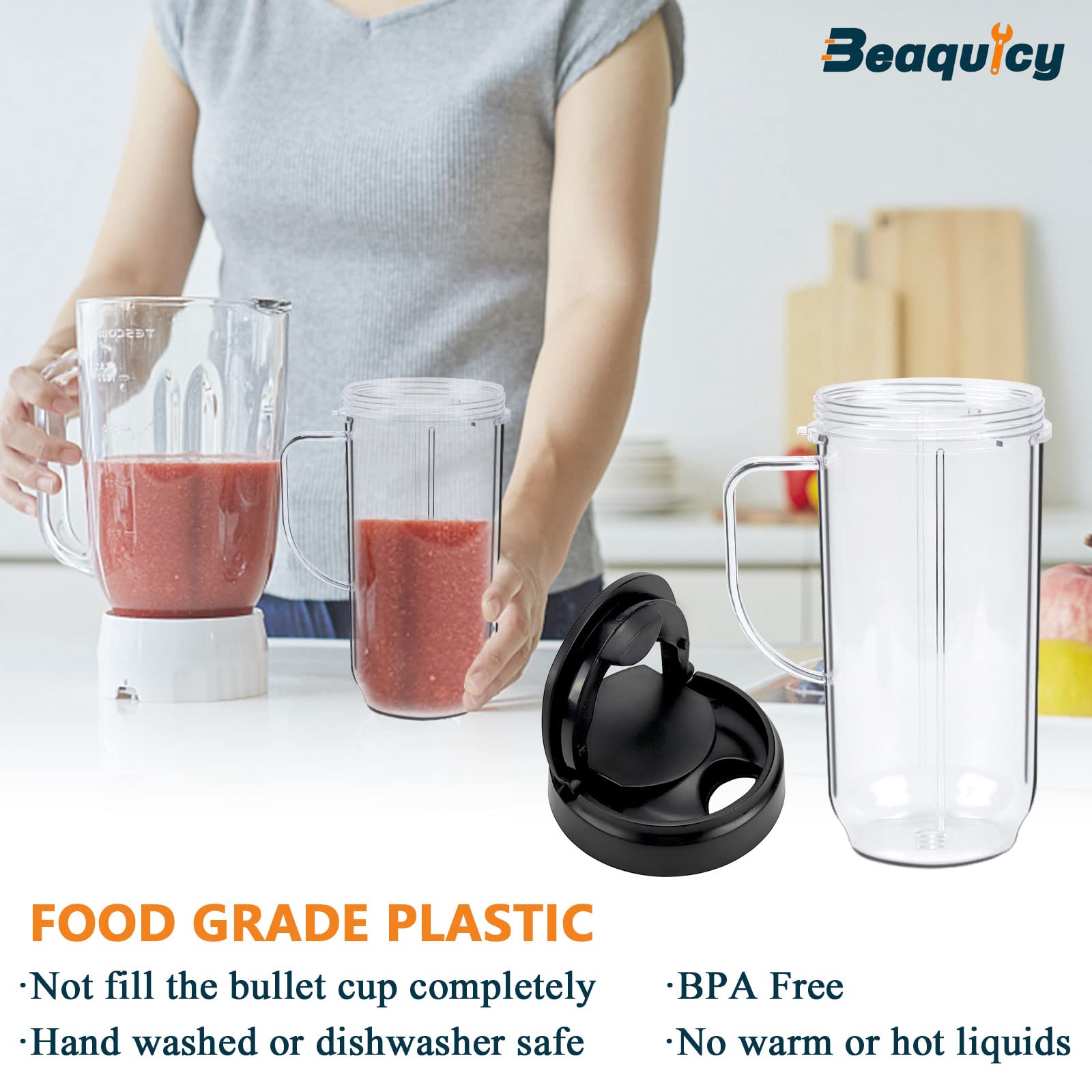 22 OZ Tall Insulated Travel Mug with Flip Top Lid - Replacement Cup for Magic Bullet Blender MB1001 & 250W Juicers - BPA-Free Plastic with Handle - Perfect for Smoothies, Coffee & On-the-Go Drinks - Pack of 2