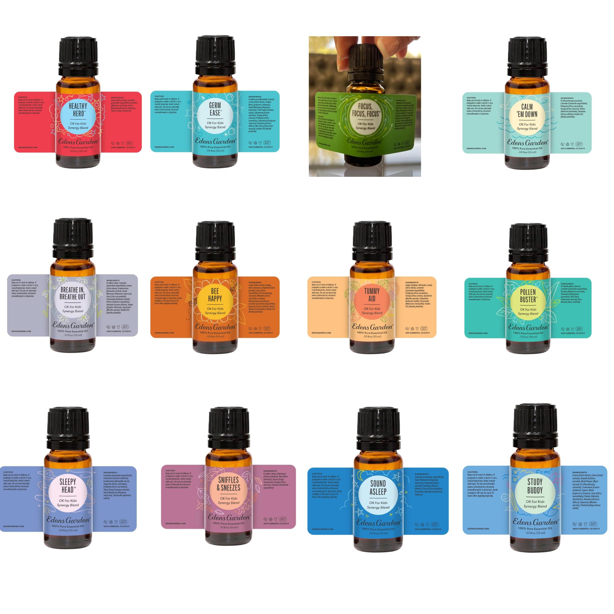 Edens Garden 100% Pure Therapeutic Grade Essential Oils for Kids - 12 Pack (10ml Each) | Natural Aromatherapy Scents for Diffusers, DIY Slime, Home Relaxation & Stress Relief | Undiluted, Gentle & Fragrance-Free | Perfect for Bedtime, Bath Time & Classroom Use