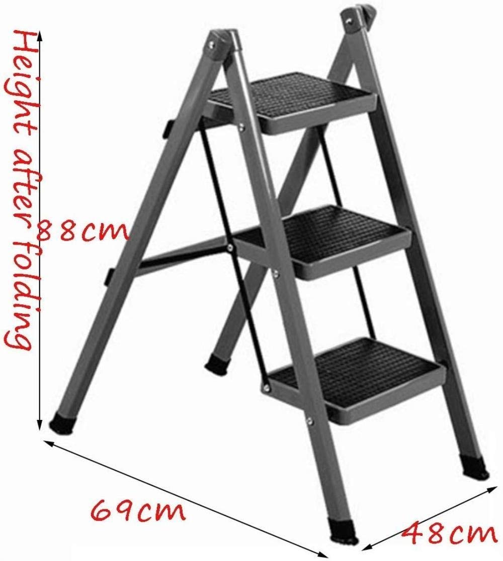 Heavy Duty Foldable Steel Step Stool for Home - Indoor Climbing Stool with Non-Slip Pedals, Compact Space Saving Design - Perfect for Kitchen, Bathroom, Garage & Storage Use