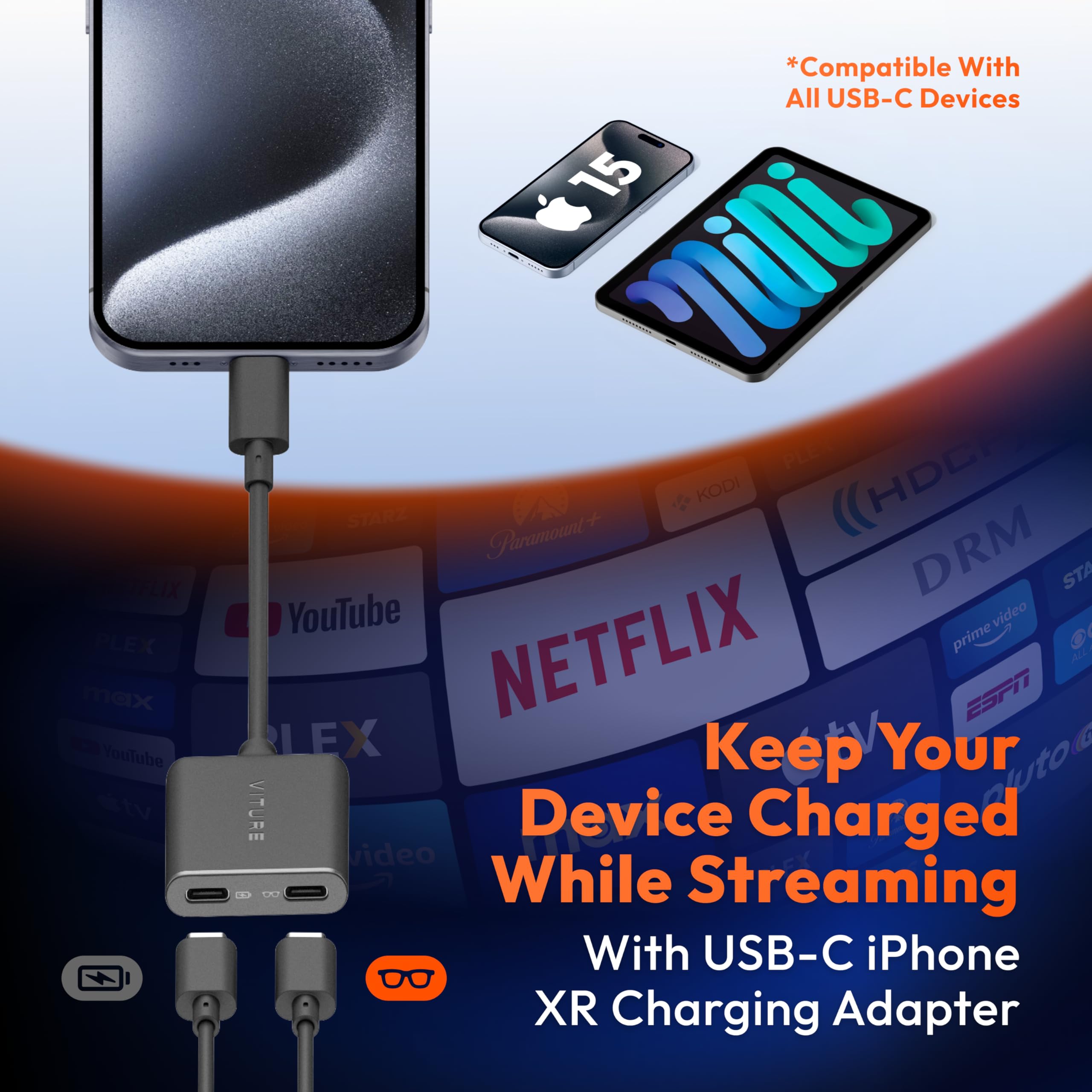 VITURE One XR Glasses for iPhone 16/15 with USB-C Charging Adapter - 3DoF VR Headset for Spatial Video, Multi-Screen Display & 1-Click 3D | Perfect for Gaming, Movies & Virtual Reality Experiences