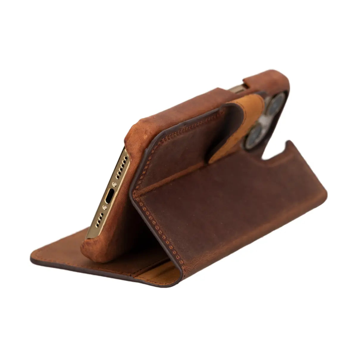 Distressed Brown Leather Luxury Wallet Case for iPhone 15 Pro Max - Premium RFID Protection & Card Slots - Perfect for Business, Travel & Everyday Use