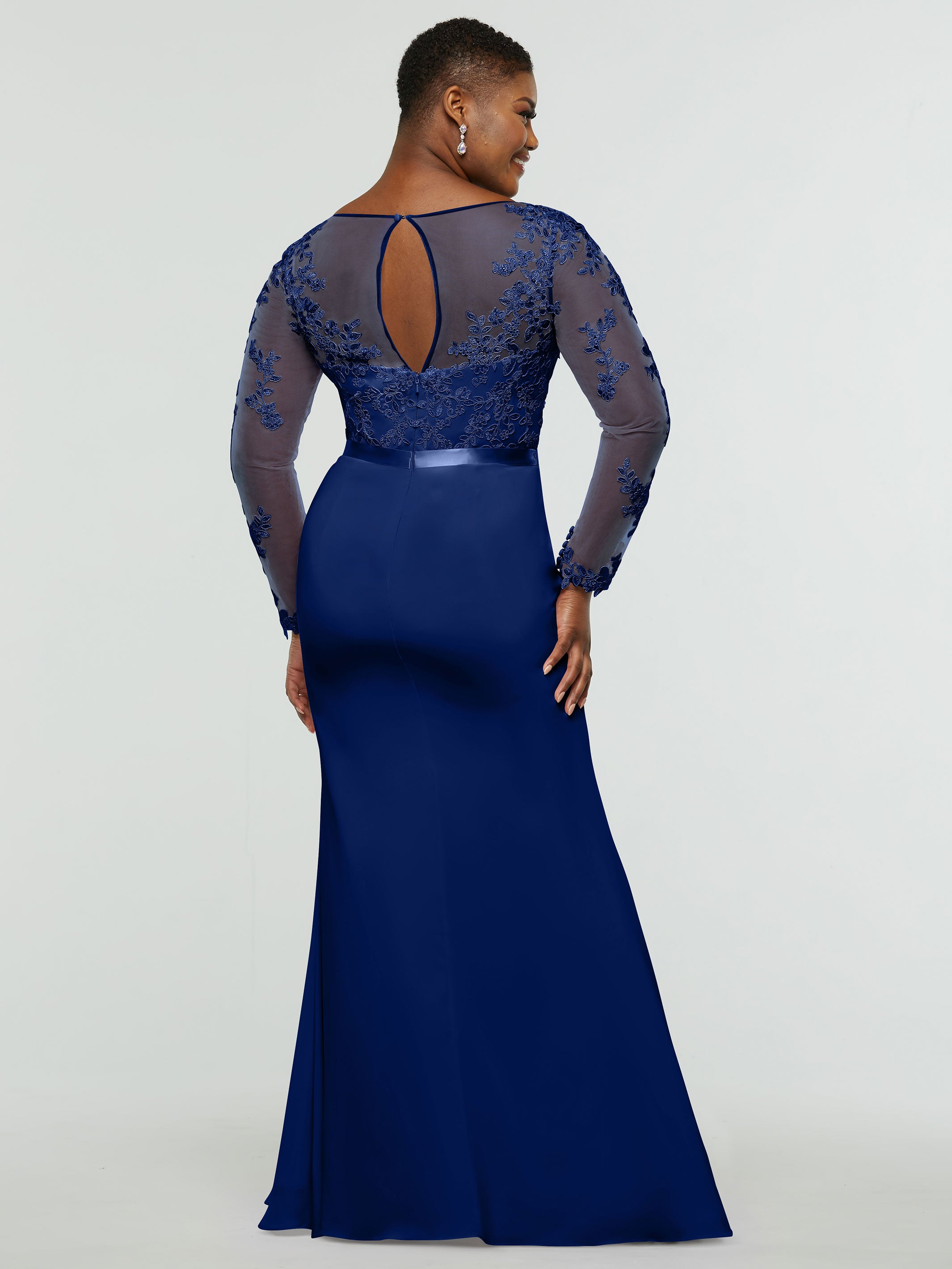 Elegant 80190 Chiffon & Lace Mermaid Bridesmaid Dress with Illusion Long Sleeves - Perfect for Weddings, Formal Events & Special Occasions