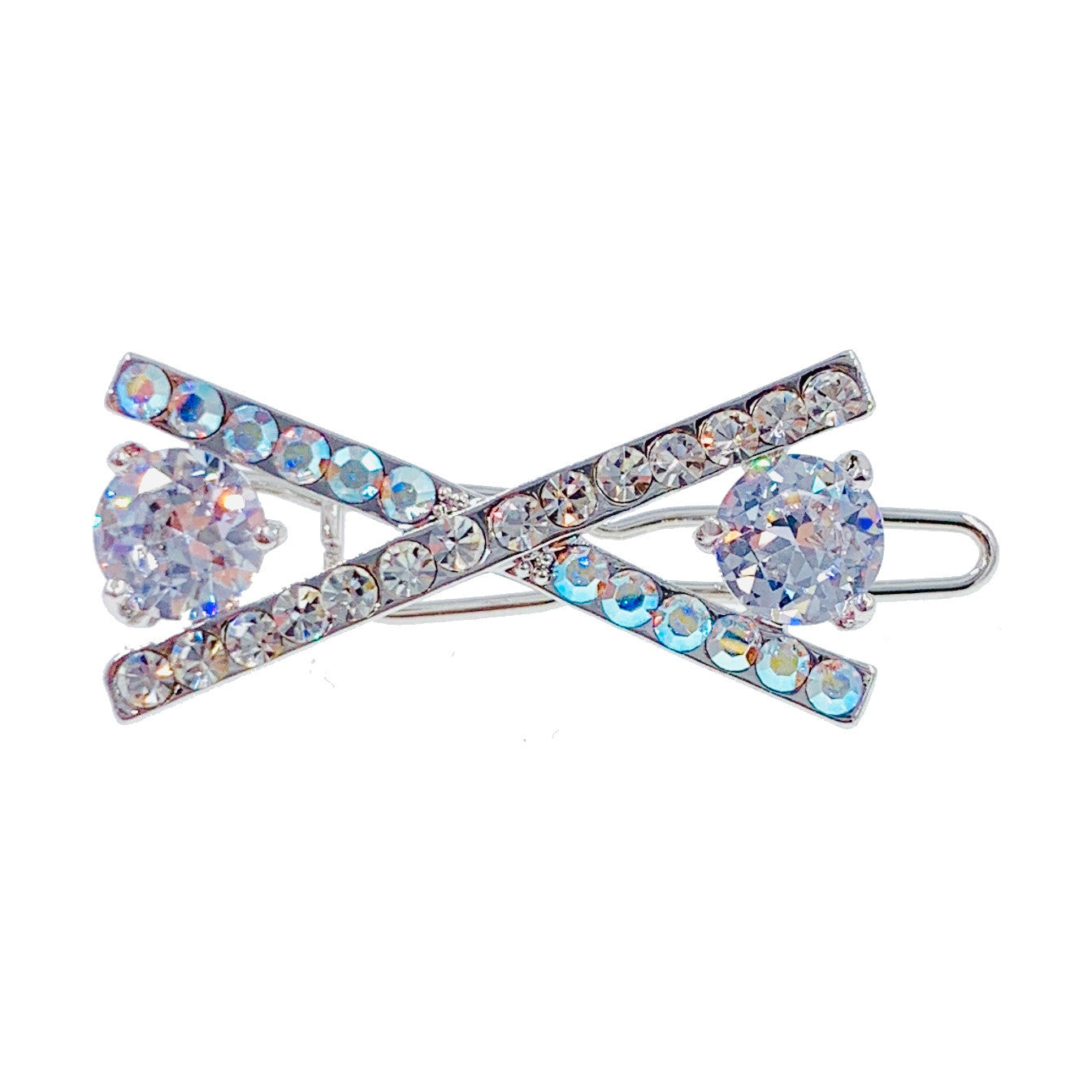 Elegant Sautoir Bow Hair Clip with Swarovski Crystals - Silver Base in Pink, Blue, Purple, Clear & Brown | Perfect for Weddings, Prom & Special Occasions
