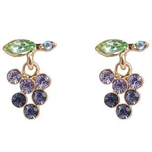 Miyabi Grace Women's Elegant Grape Purple Crystal Rhinestone Dangle Clip-On Earrings - Non-Pierced Comfortable Gold-Tone Fashion Jewelry for Parties, Weddings & Special Occasions