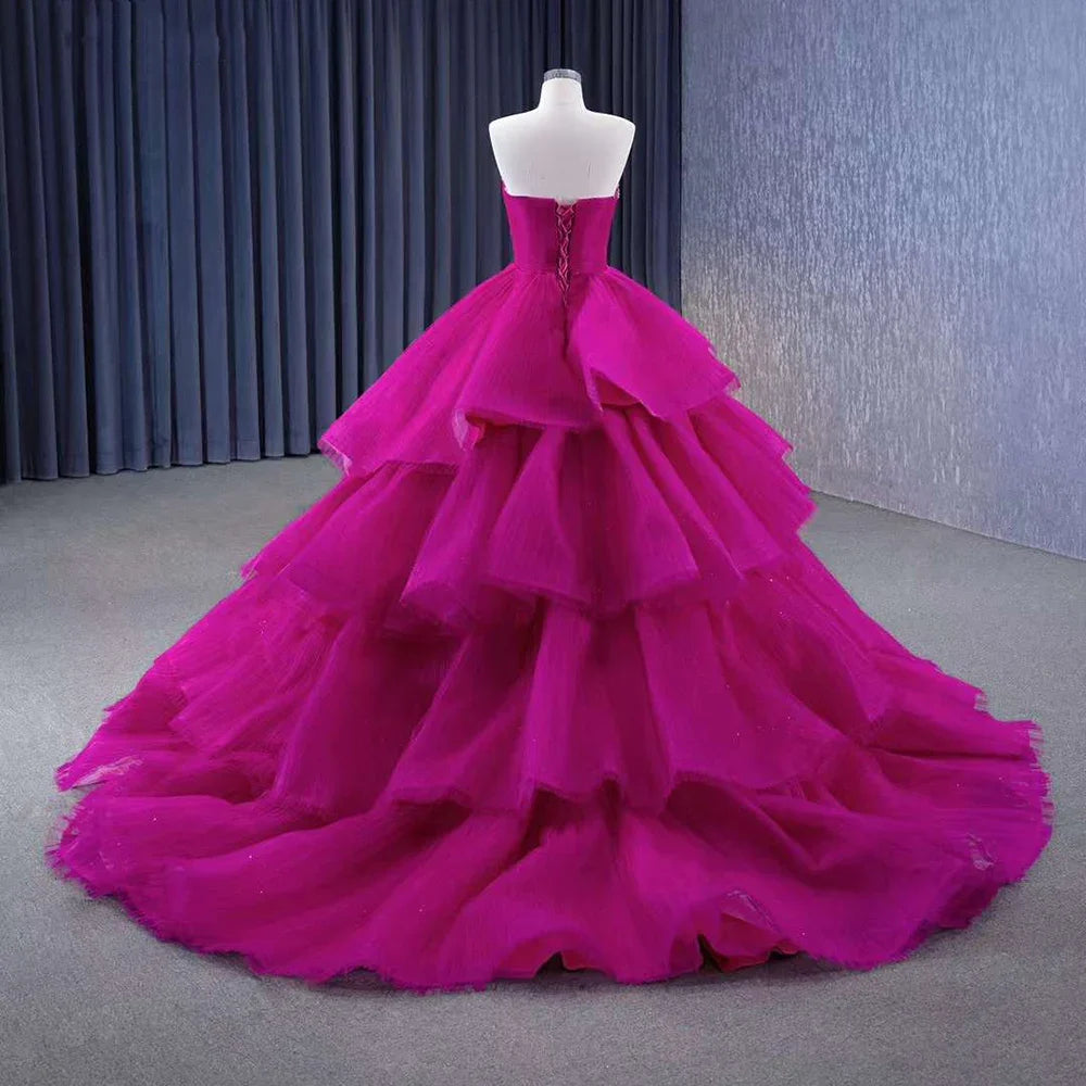 Serene Hill Fuchsia Detachable Lace-Up Pearl Beaded Luxury Wedding Dress - High-End Custom Made Bride Gown 2025 (HM231068) | Perfect for Bridal Ceremonies, Vow Renewals & Formal Events