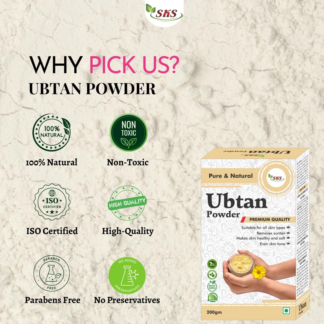 100% Natural SKS Ubtan Powder - Ancient Ayurvedic Face Pack for Glowing Skin, Oil Control & Tan Removal | Turmeric, Sandalwood, Saffron & Rose Blend | 200g | Perfect for Daily Skincare & Bridal Beauty Rituals