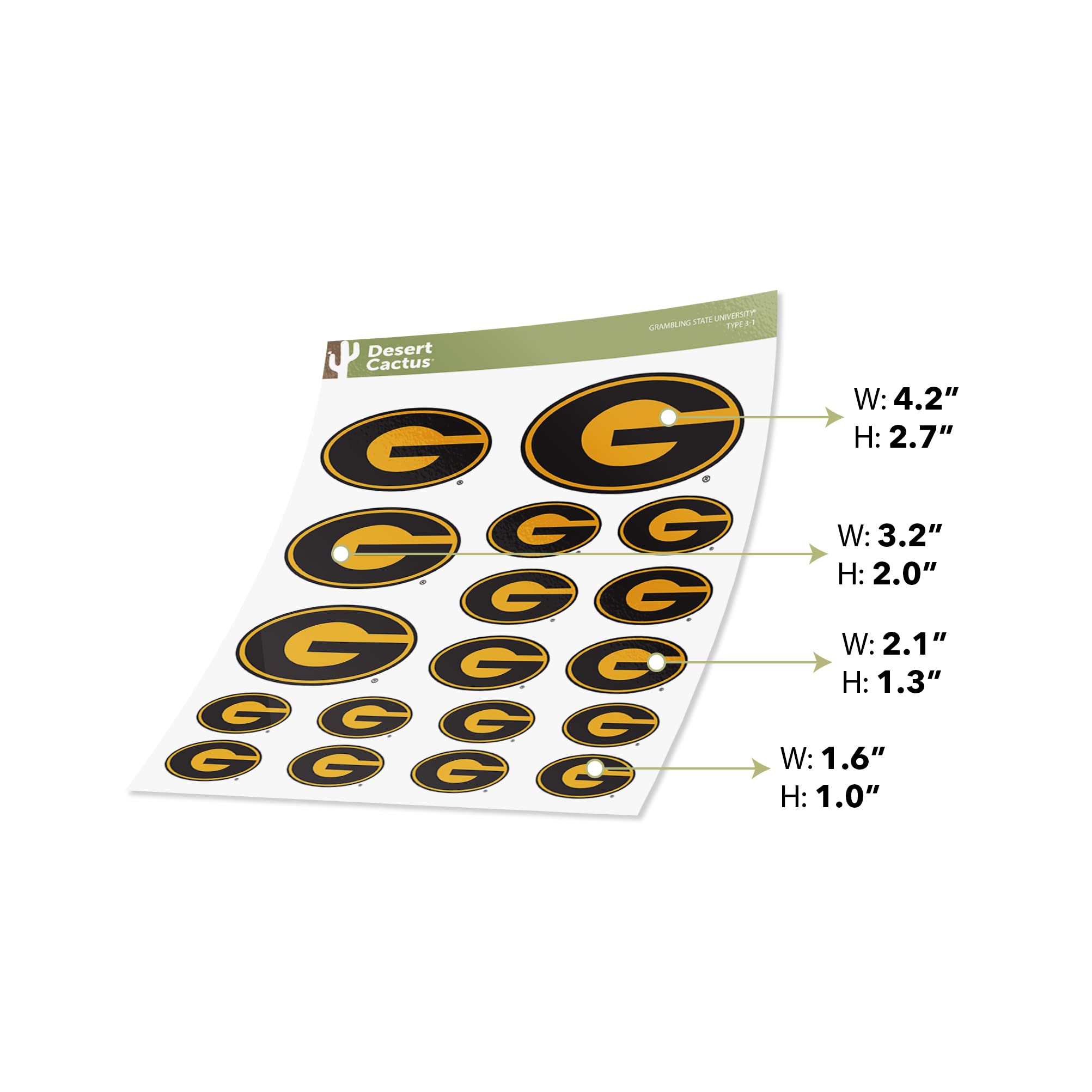 Desert Cactus Grambling State University Tigers Vinyl Decals - 13.5x11 Inch Sticker Sheet for Laptop, Water Bottle, Car, Scrapbook (Type 3-1) - Perfect for College Pride, DIY Crafts & Personalizing Belongings