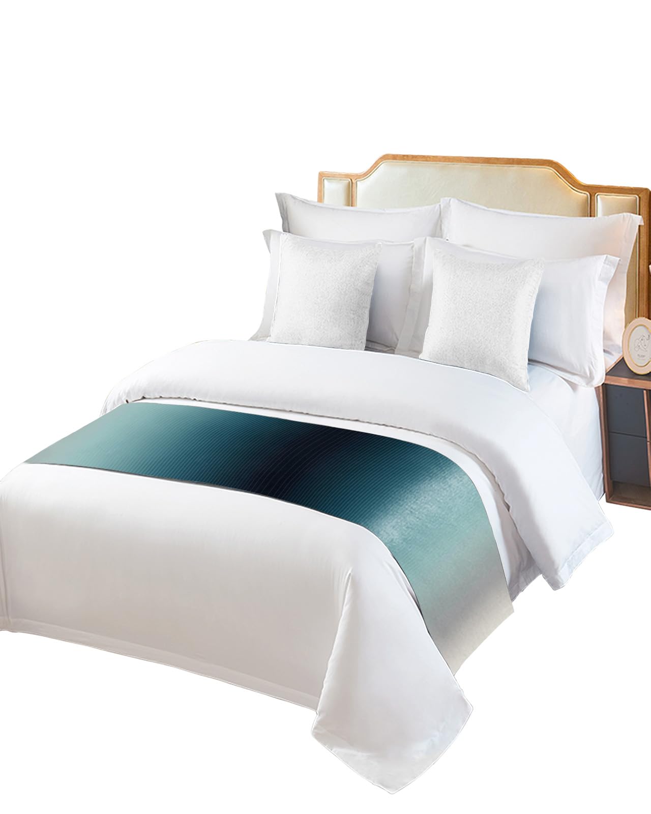 King Size Bed Runner - Grey Turquoise Ombre Bed Scarf Throw for Foot of Bed | Teal Modern Geometric Striped Abstract Design | Bedding Protector Slipcover for Hotels & Homes (94