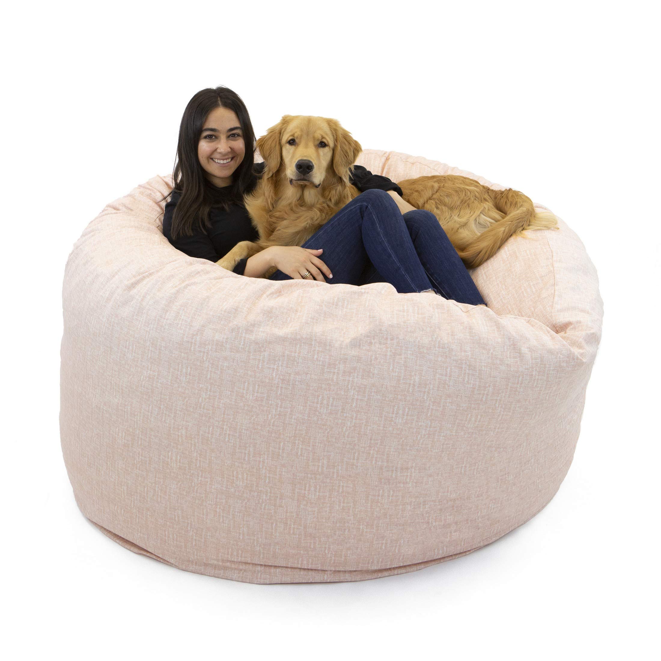 Majestic Home Goods 4' Blush Pink Lounge Sack Bean Bag Chair with Memory Foam Mix - Soft Removable Cover for Kids, Teens & Adults - Perfect for Bedroom, Game Room & Dorm Relaxation