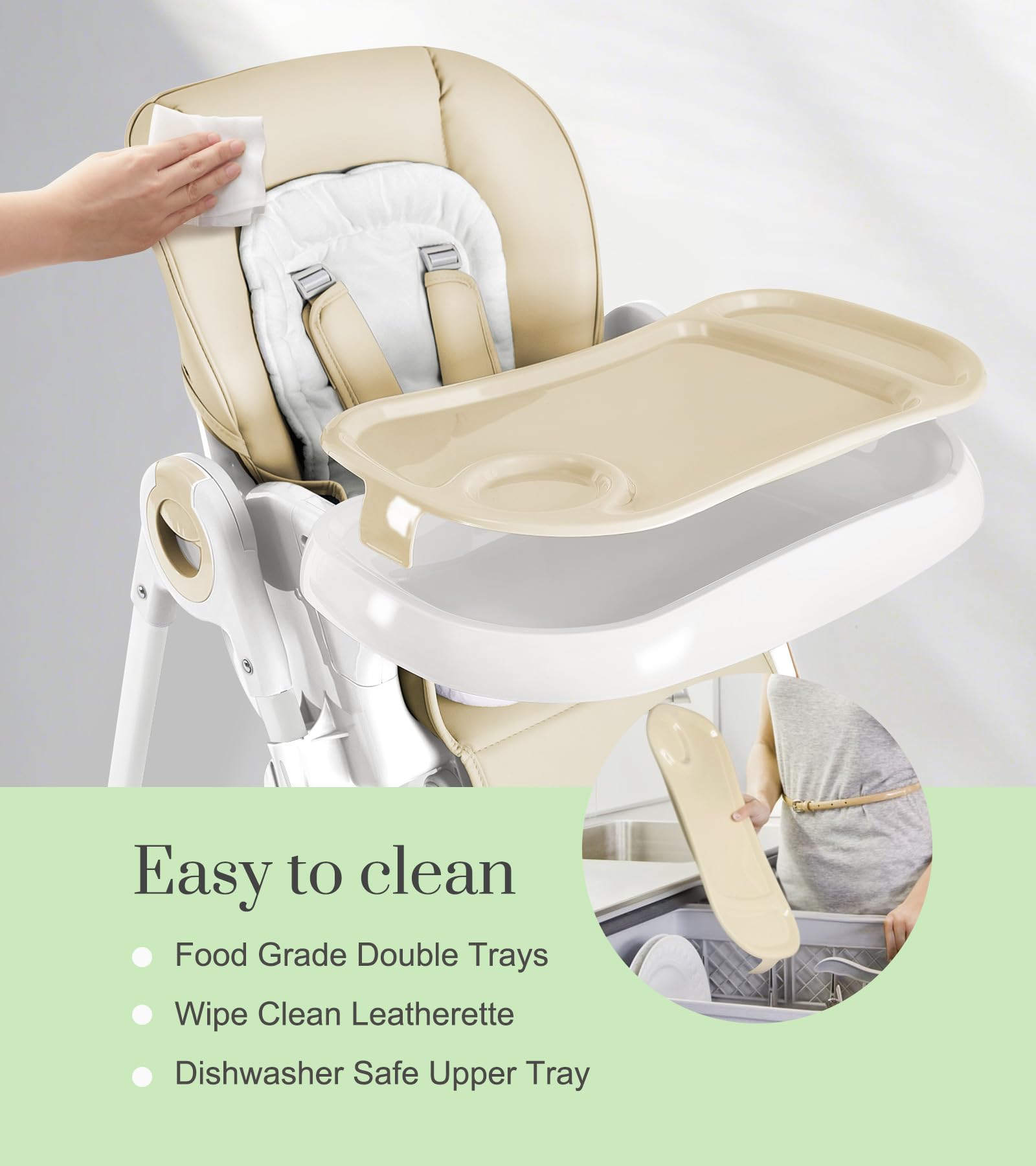 Convertible High Chair for Babies & Toddlers - Adjustable Height, Removable Tray, Reclining Backrest & Footrest - Portable Dining Chair with Locking Wheels - Perfect for Home, Restaurant & Travel Use