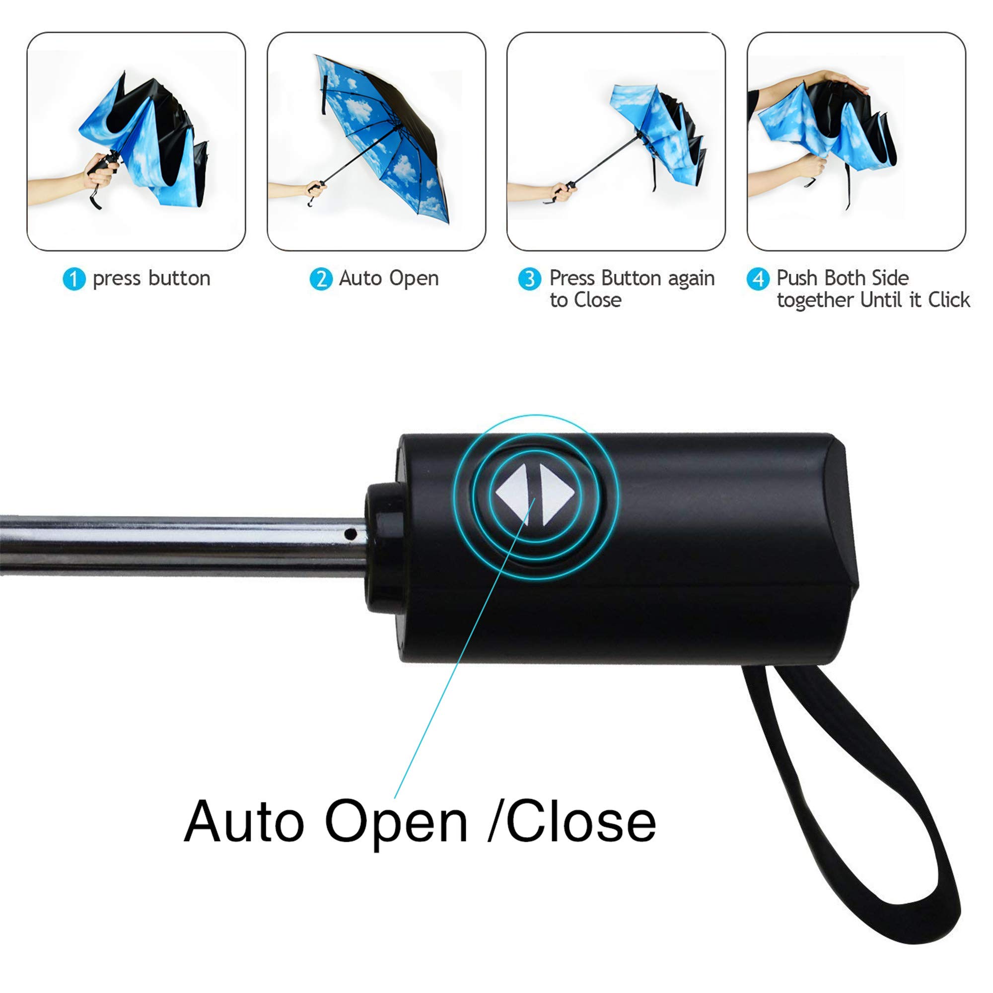 SIEPASA Windproof Reverse Folding Umbrella - Compact Automatic Travel Umbrella for Rain & Sun Protection - Perfect for Men & Women - Ideal for Commuting, Travel, and Outdoor Activities
