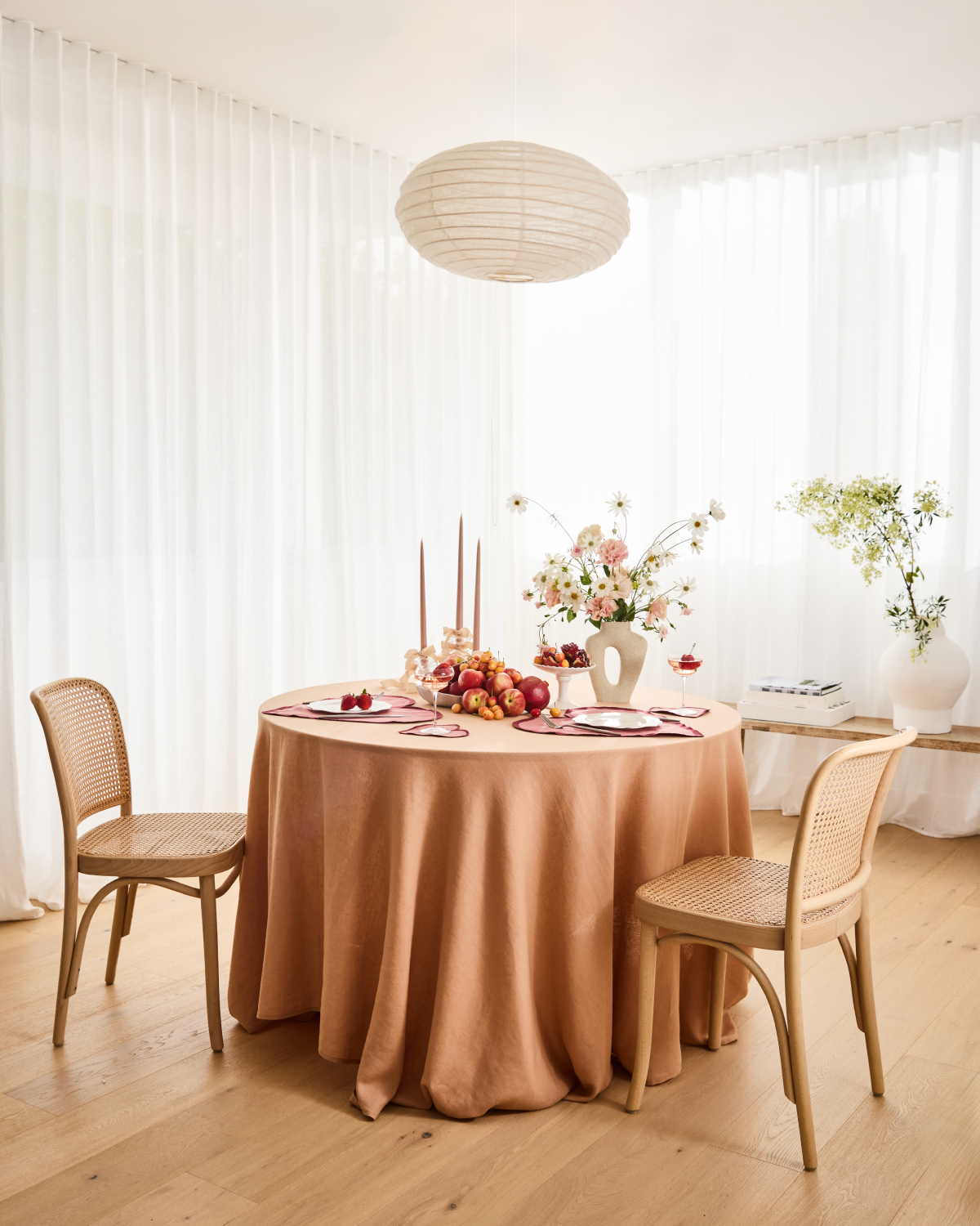 Premium Pink Clay & Mulberry 100% French Flax Linen Heart Placemats (Set of 2) - Elegant Table Setting for Valentine's Day, Wedding, Anniversary & Romantic Dinners
