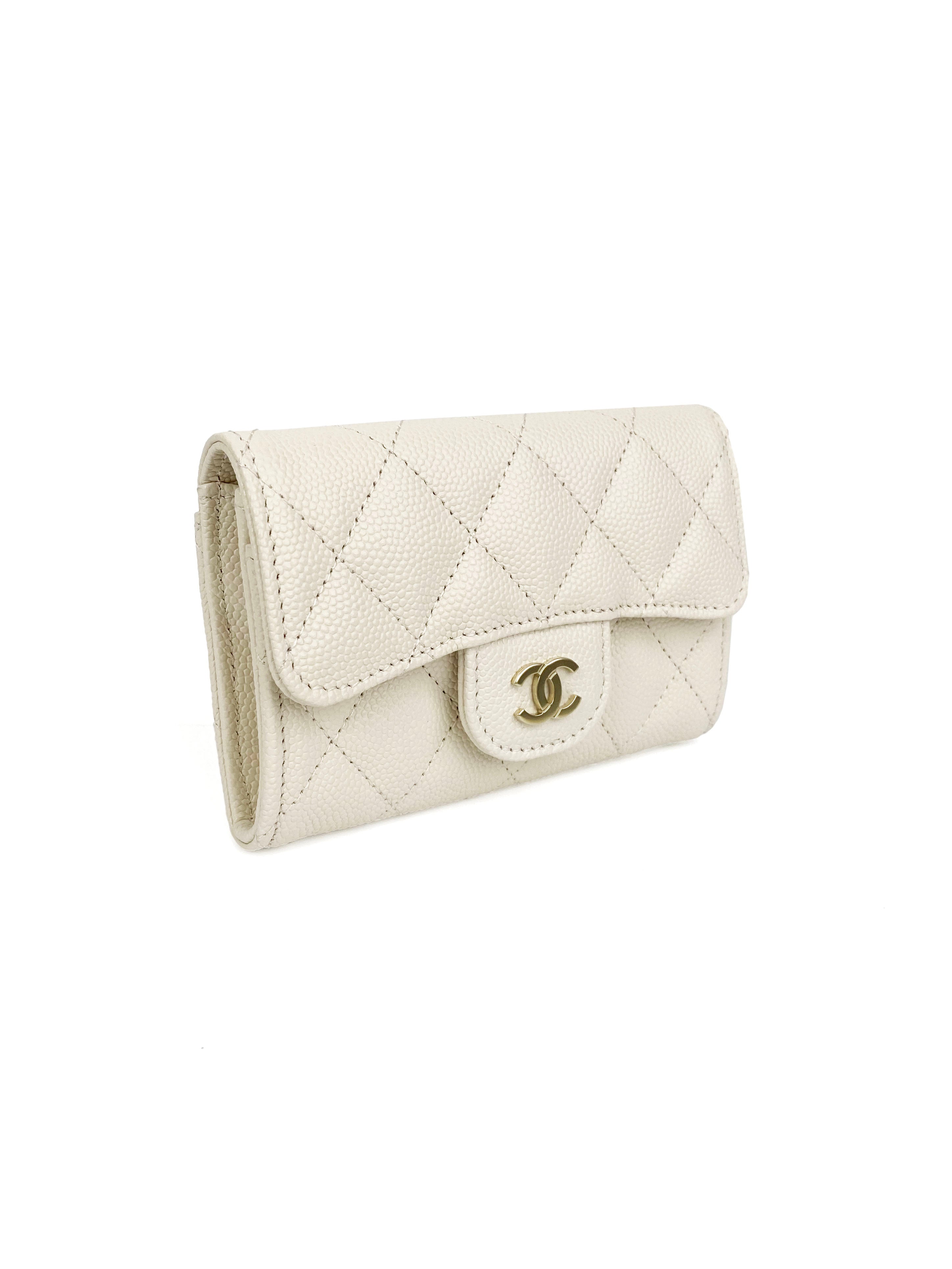 Chanel White Caviar Leather Card Holder - Luxury Compact Wallet for Credit Cards & IDs - Perfect for Everyday Use, Travel & Gifting