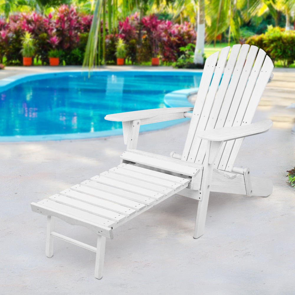 Premium Adirondack Outdoor Chairs - Solid Wood Foldable Sun Lounger for Patio, Garden, Poolside & Backyard - Comfortable White Weather-Resistant Patio Furniture for Relaxing & Sunbathing