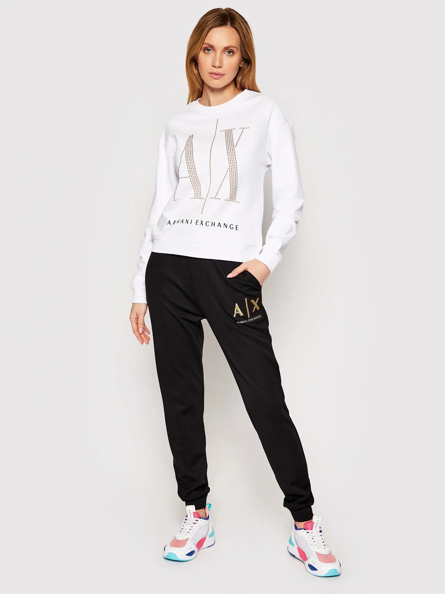 Armani Exchange White and Gold Sweatshirt for Men & Women - Stylish Casual Wear for Everyday Outfits and Street Fashion