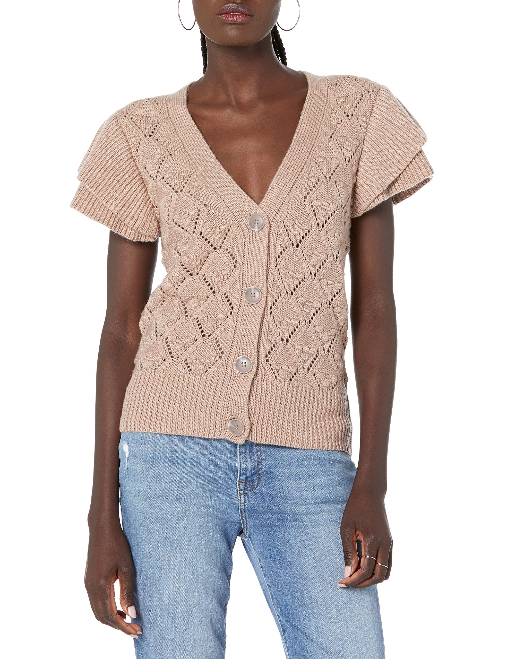 The Drop Women's Emma Ruffle-Shoulder Sleeve Cardigan Sweater | Soft Knit Open Front Wrap | Casual & Office Wear | Perfect for Fall & Winter Layering