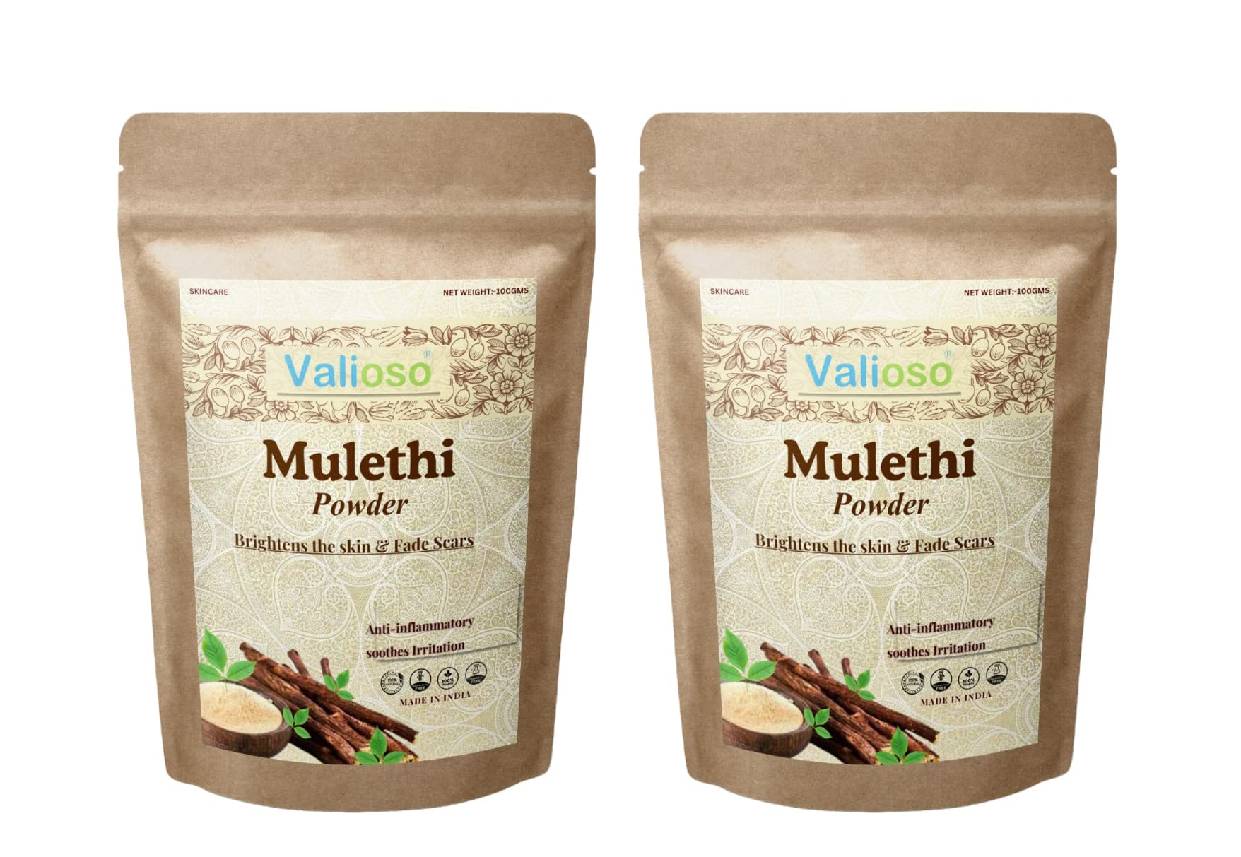 Organic Mulethi Powder (Licorice Root Powder) for Skin, Hair & Body Care - 2 Pack (200g) - Brightens Skin, Reduces Acne & Promotes Hair Growth - Perfect for DIY Face Masks, Hair Treatments & Ayurvedic Remedies