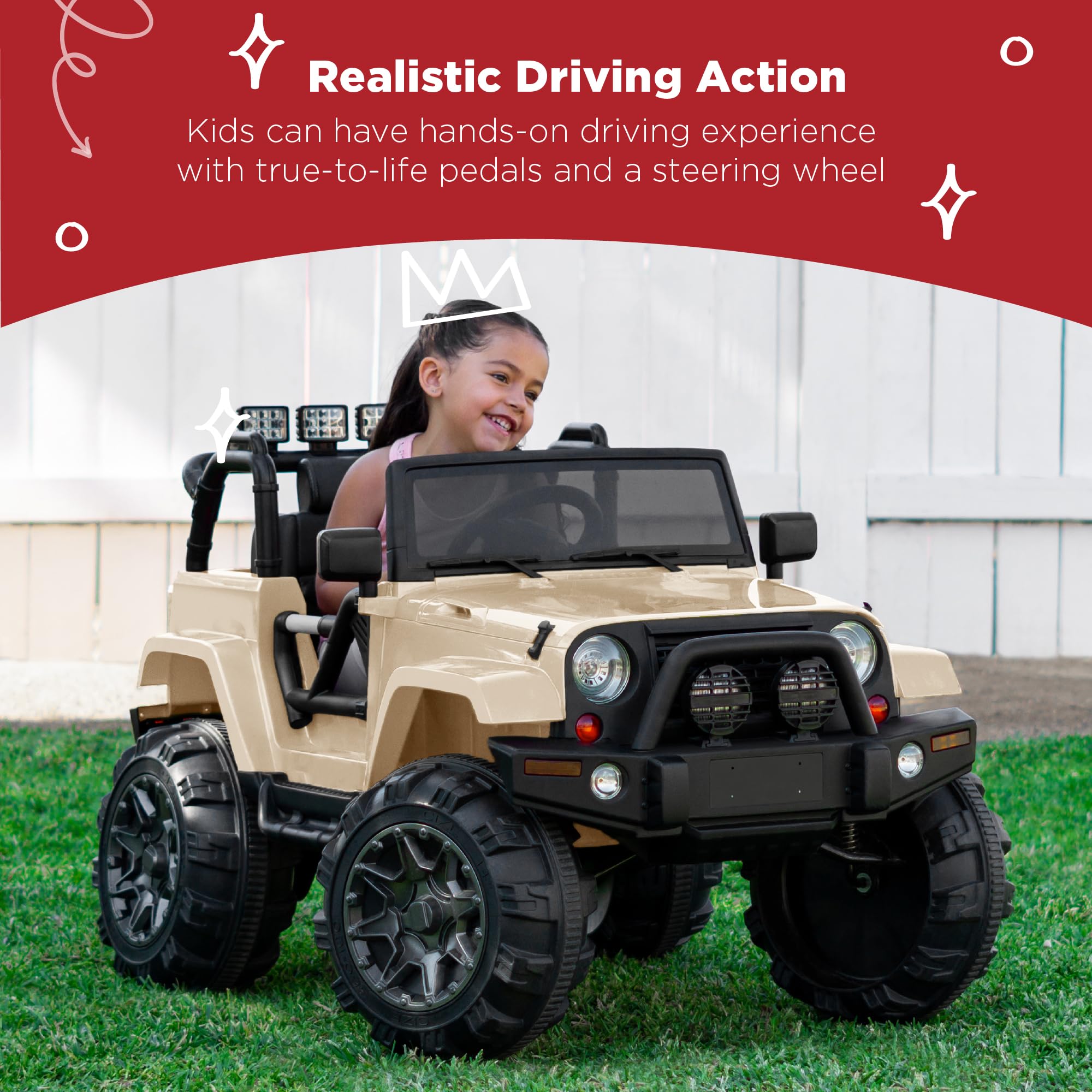 Best Choice Products 12V Kids Ride On Truck - Battery Powered Toy Car with Spring Suspension, Parent Remote Control, 3 Speed Settings & LED Lights - Bluetooth Music, Sand Color - Perfect for Outdoor Play & Birthday Gifts