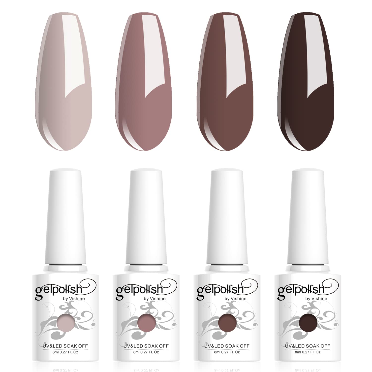 Vishine Gel Nail Polish Set - 4Pcs Chocolate Colors for Fall Winter Nail Art