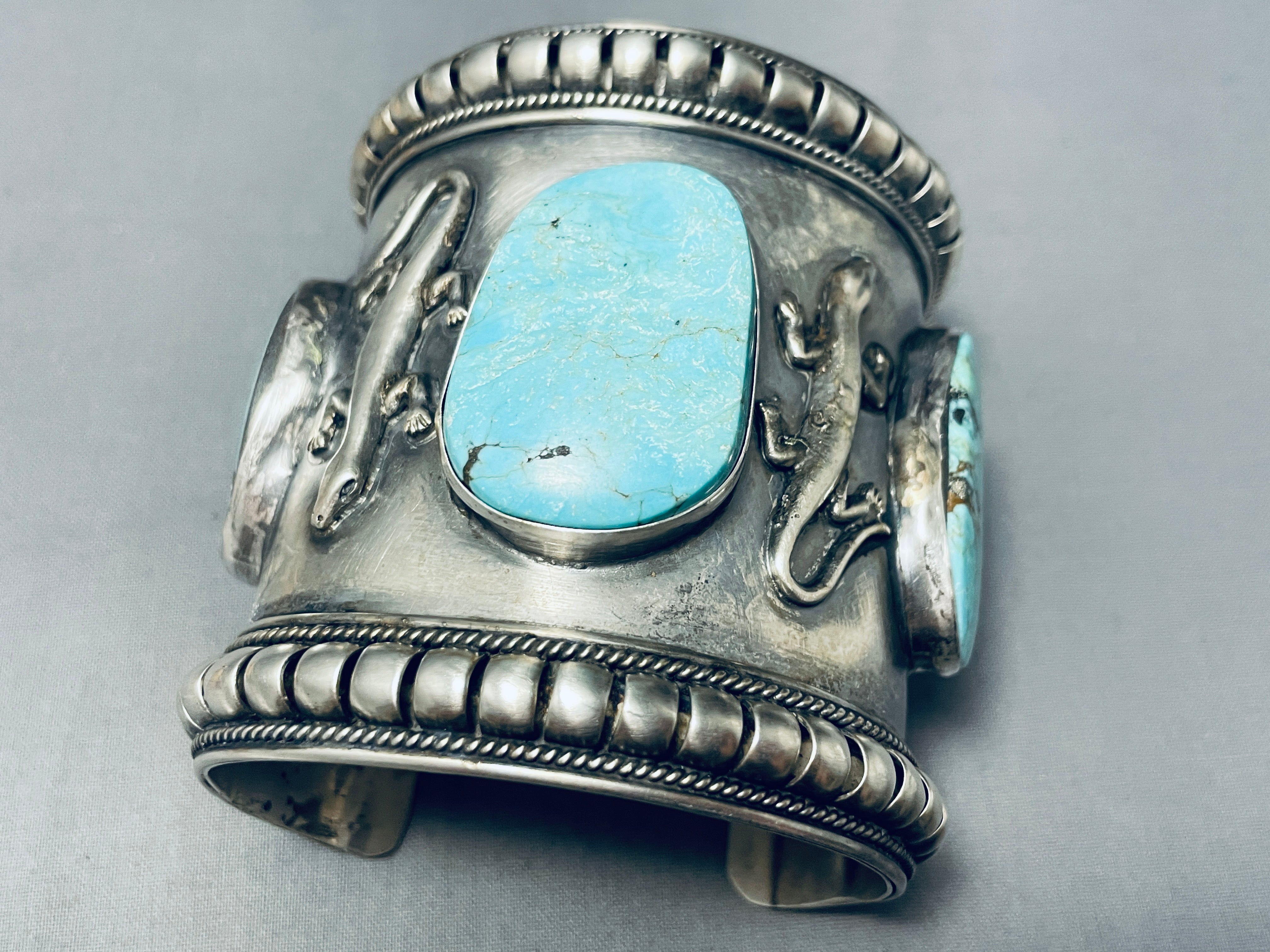 Authentic Native American Navajo Turquoise Sterling Silver Bracelet - 160 Gram Handmade Gecko Design Jewelry for Women, Perfect for Boho Fashion & Spiritual Healing