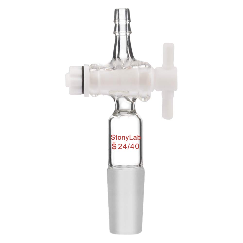 StonyLab PTFE Stopcock Vacuum Flow Control Adapter - 24/40 Joint & Straight Hose Connector for Laboratory Equipment | Perfect for Chemical Distillation, Vacuum Filtration & Lab Gas Control Systems