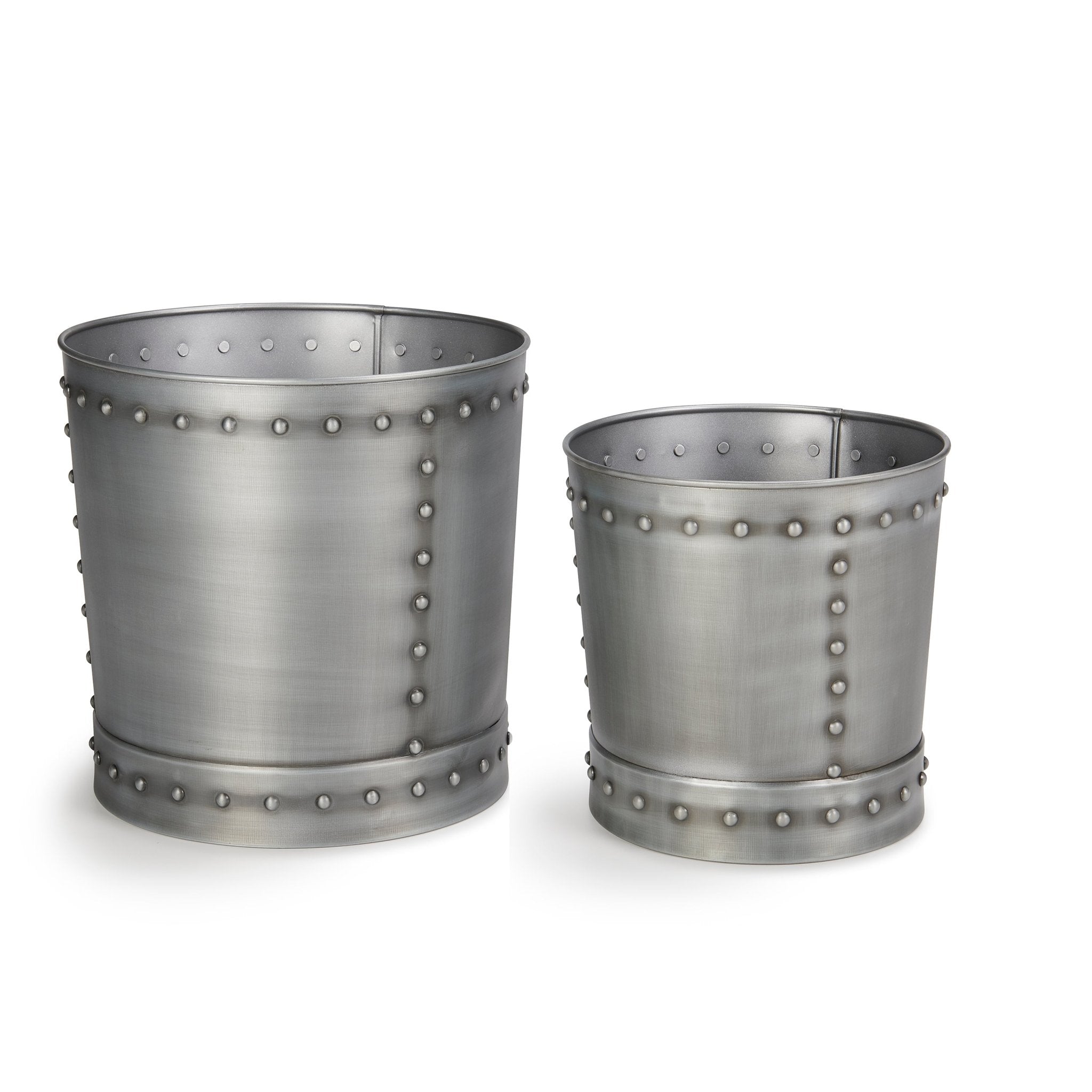 Large Riveted Zinc Planter Set of 2 - Modern Outdoor Garden Decor for Patio, Balcony & Home Entrance (12 Inch) | Durable Weather-Resistant Flower Pots