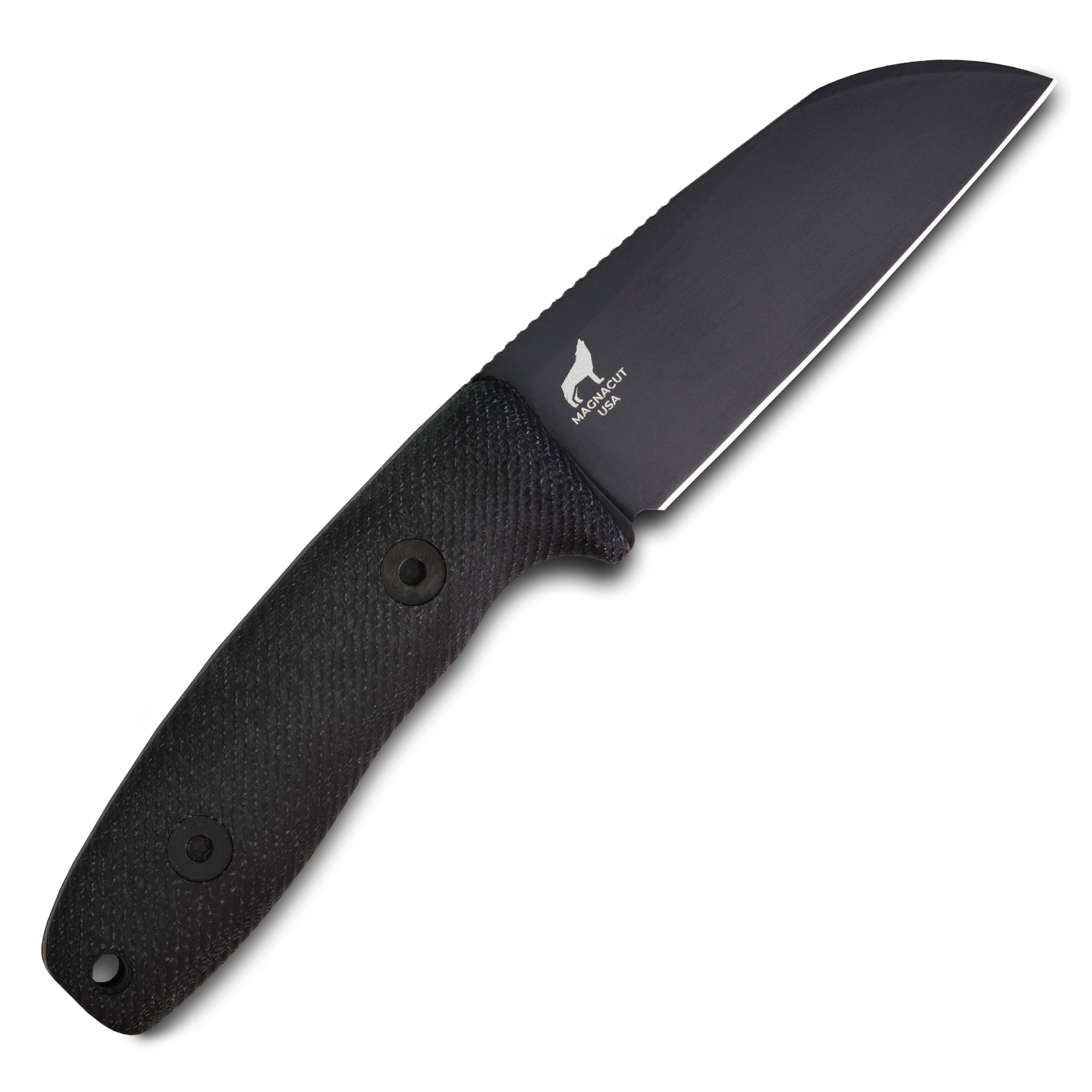CPM MagnaCut Circadian Sheepsfoot EDC Fixed Blade Knife - Black DLC Coated with Black Canvas Micarta Handle - Perfect for Outdoor Camping, Hunting, and Everyday Carry