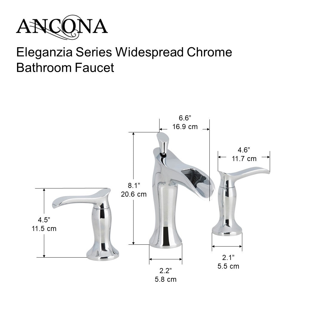 Eleganzia Series Widespread Chrome Bathroom Faucet - Modern Waterfall Spout Design for Vanity Sinks - Perfect for Master Bathroom Renovation & Guest Bathroom Upgrade