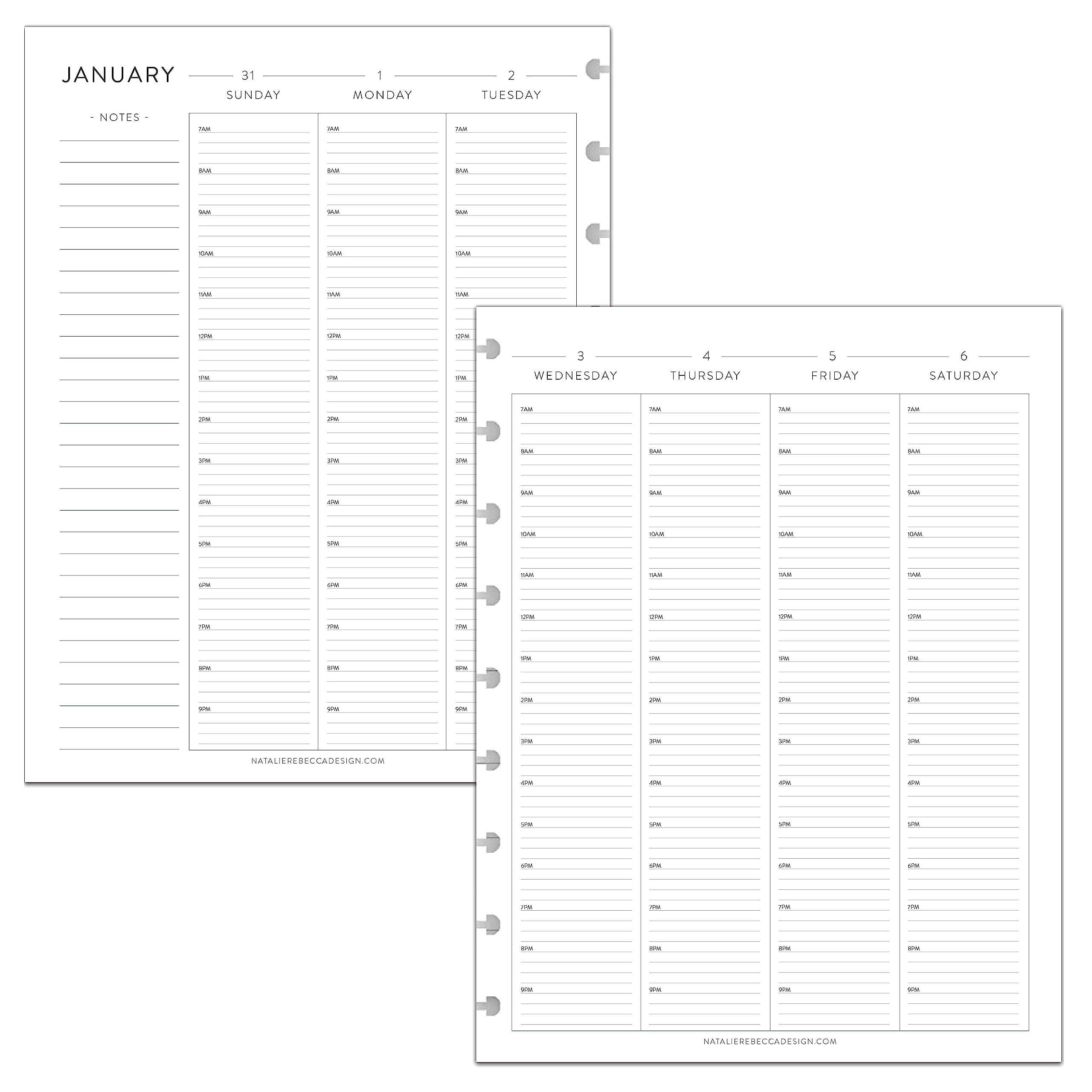 BetterNote 2025 Hourly Planner Refill for Discbound Notebooks - Fits Levenger Circa, Happy Planner, InkWell Press, Staples Arc, TUL & Talia (Classic, 9-Disc, 7