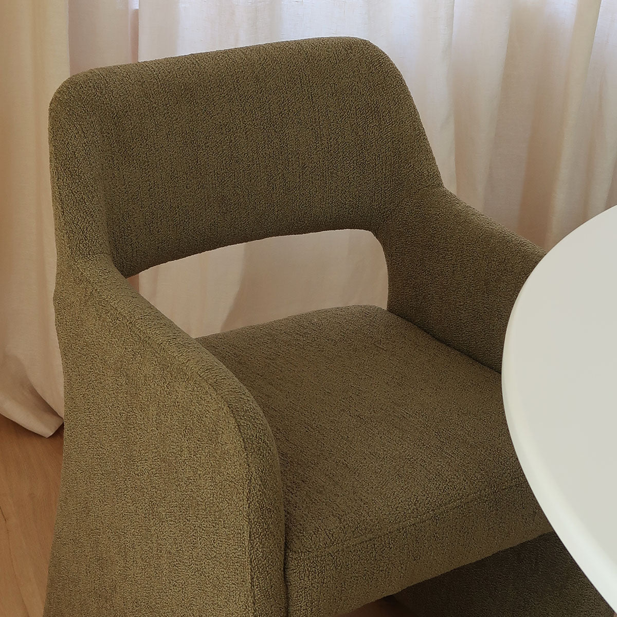 Amelia Boucle Dining Arm Chair - Upholstered Accent Chair for Kitchen, Dining Room & Office - Modern Comfortable Seat with Soft Fabric & Sturdy Frame