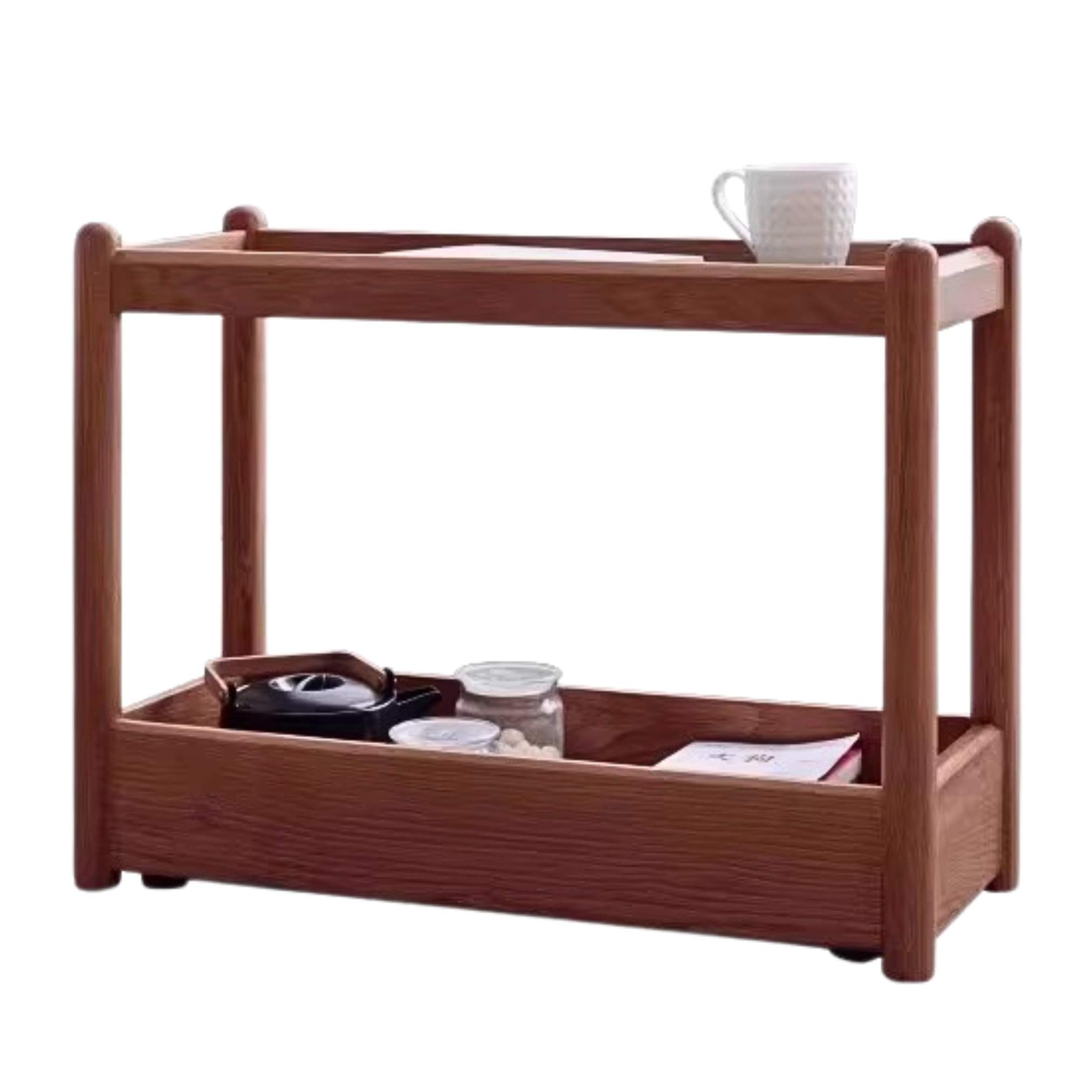 Solid Oak Wood Mobile Storage Side Table - Rolling End Table with Wheels for Living Room, Bedroom & Office - Perfect for Books, Plants & Decor