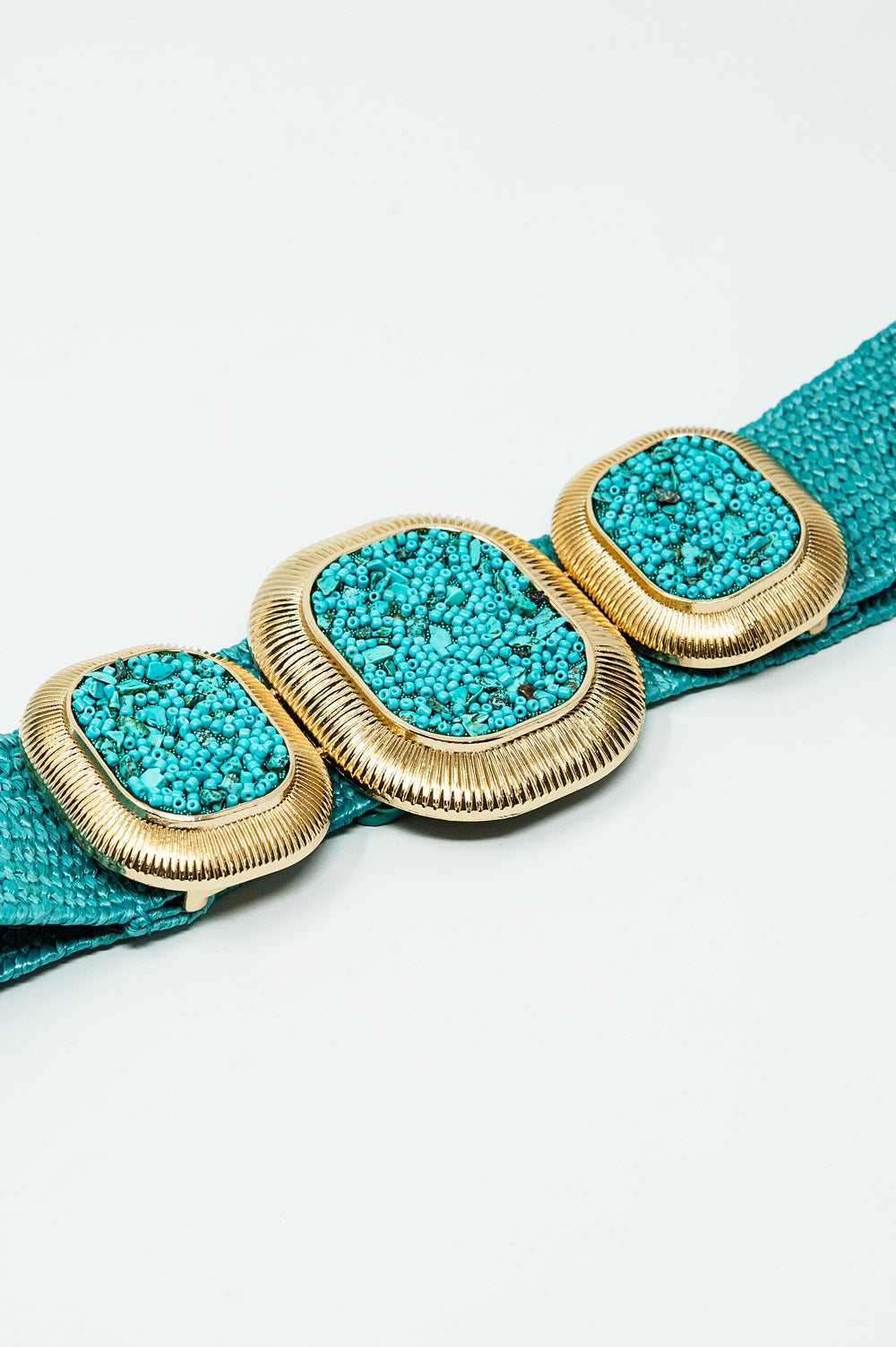 Turquoise Woven Belt with Rectangular Buckle and Beads - Perfect for Boho Fashion, Summer Outfits, and Festival Accessories