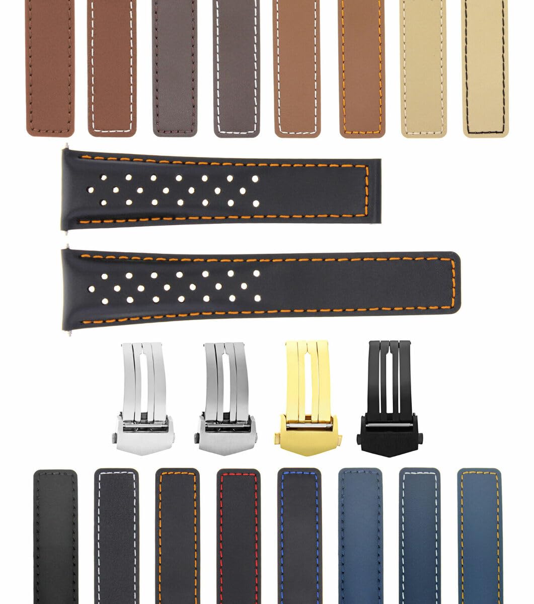 Premium 19mm 20mm 22mm Genuine Leather Watch Band Strap Replacement for TAG Heuer Carrera Calibre - Perforated Design for Breathability | Perfect for Business, Casual & Sports Wear