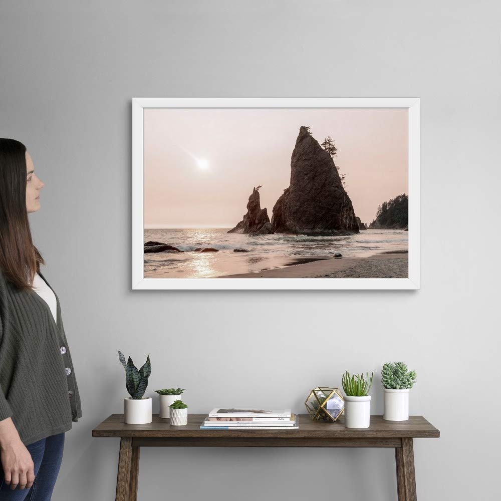 Olympic White Framed Art Print - Sea Stacks at Rialto Beach Coastal Wall Decor | Perfect for Beach House, Living Room & Office Decor
