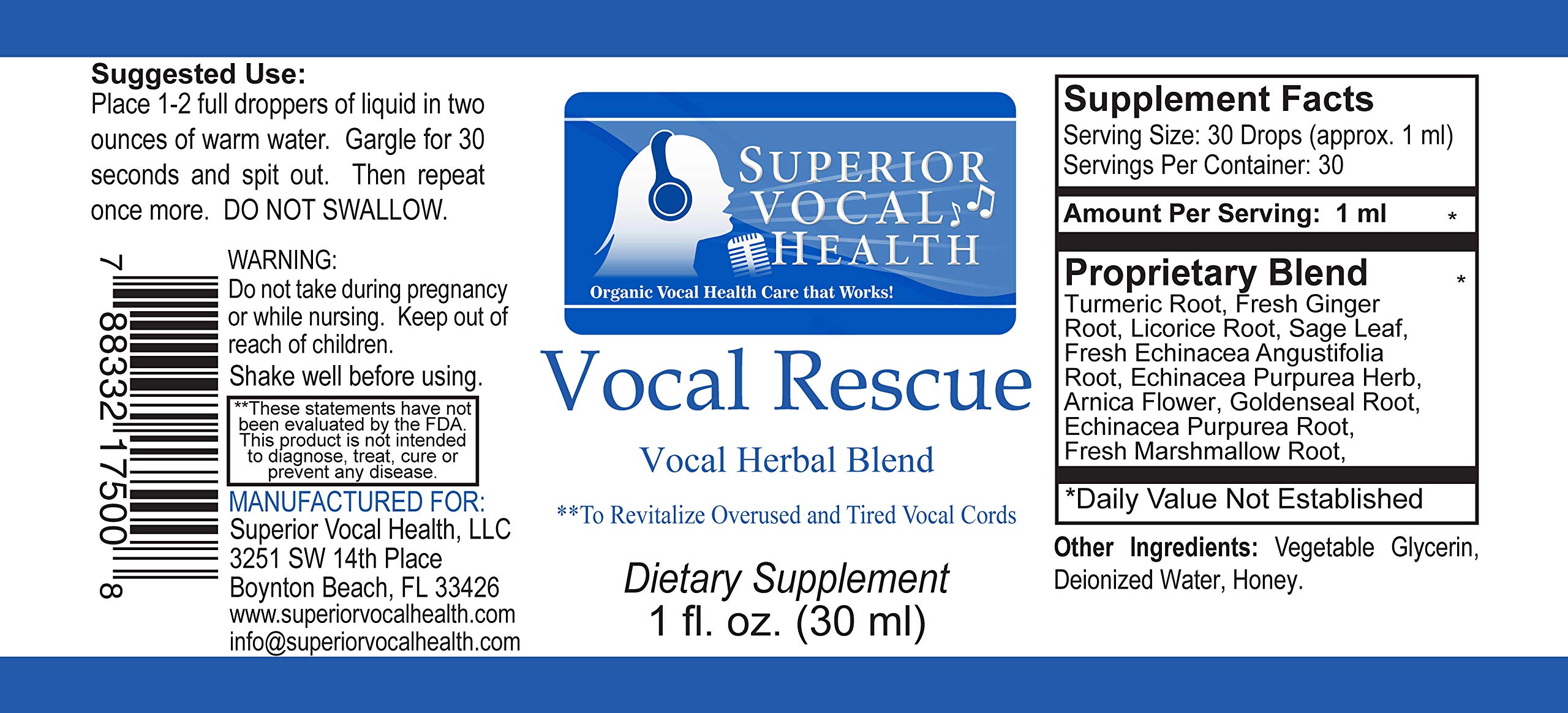 Vocal Rescue Herbal Organic Throat Gargle for Singers - Soothe & Protect Your Voice for Performances, Practice & Public Speaking