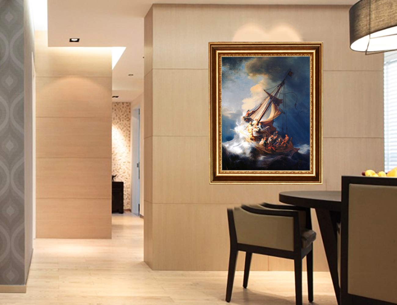Rembrandt van Rijn Oil Painting Reproduction - Christ in a Storm on the Sea of Galilee, Dutch Golden Age Art, Giclee Canvas Print, Framed Wall Art 25x21 Inches - Perfect for Living Room, Office & Home Decor