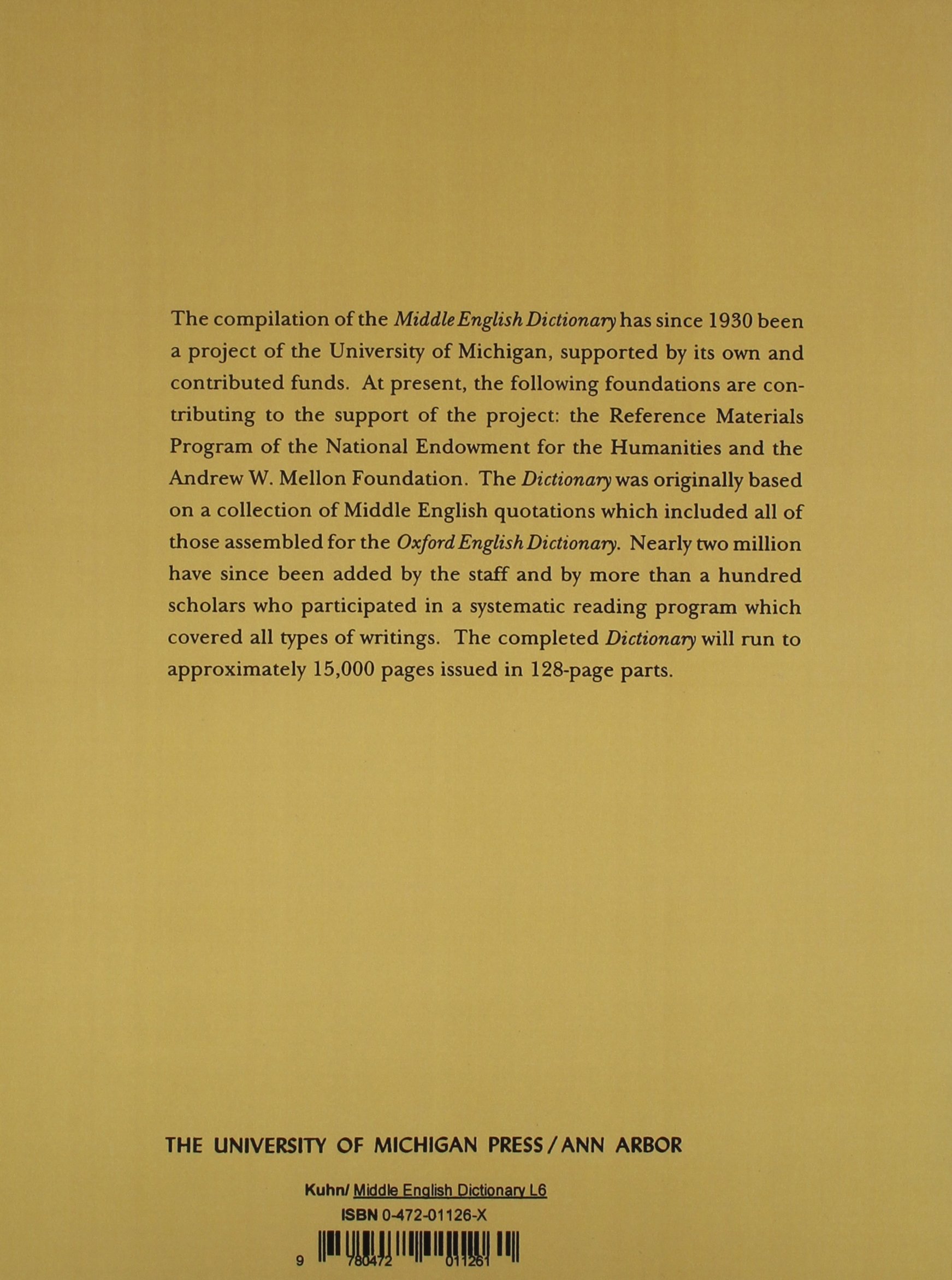 Middle English Dictionary (Volume L.6) - Comprehensive Historical Language Reference for Medieval Studies, Literature Research & Academic Writing
