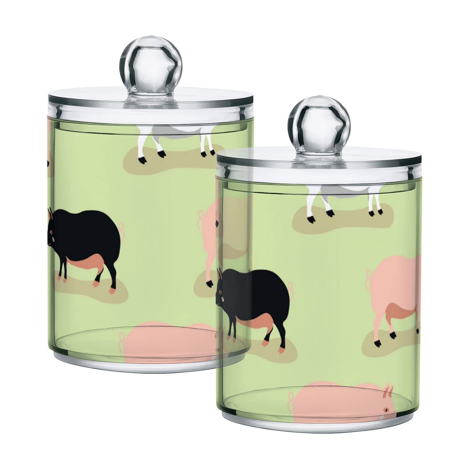 Set of 4 Green Plastic Storage Jars with Lids - 10oz Translucent Food Containers with Pink Piglet Design for Cotton Swabs, Tea, Cookies | Airtight Kitchen & Pantry Organization for Dry Goods, Spices, Baking Supplies
