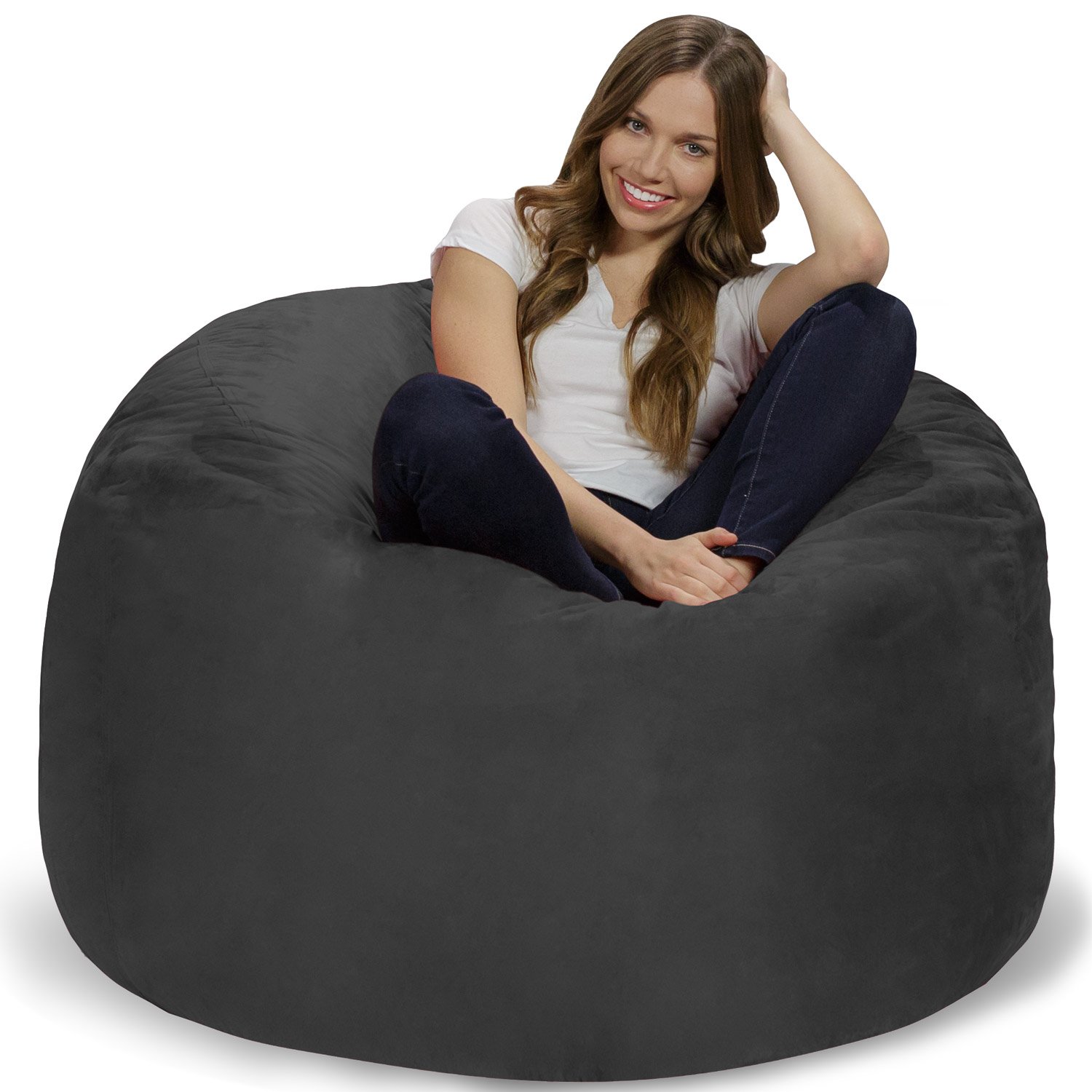 Chill Sack Bean Bag Chair: Giant 4' Memory Foam Bean Bag Sofa with Soft Microfiber Cover - Charcoal Gray - Perfect for Living Rooms, Game Rooms & Dorm Relaxation