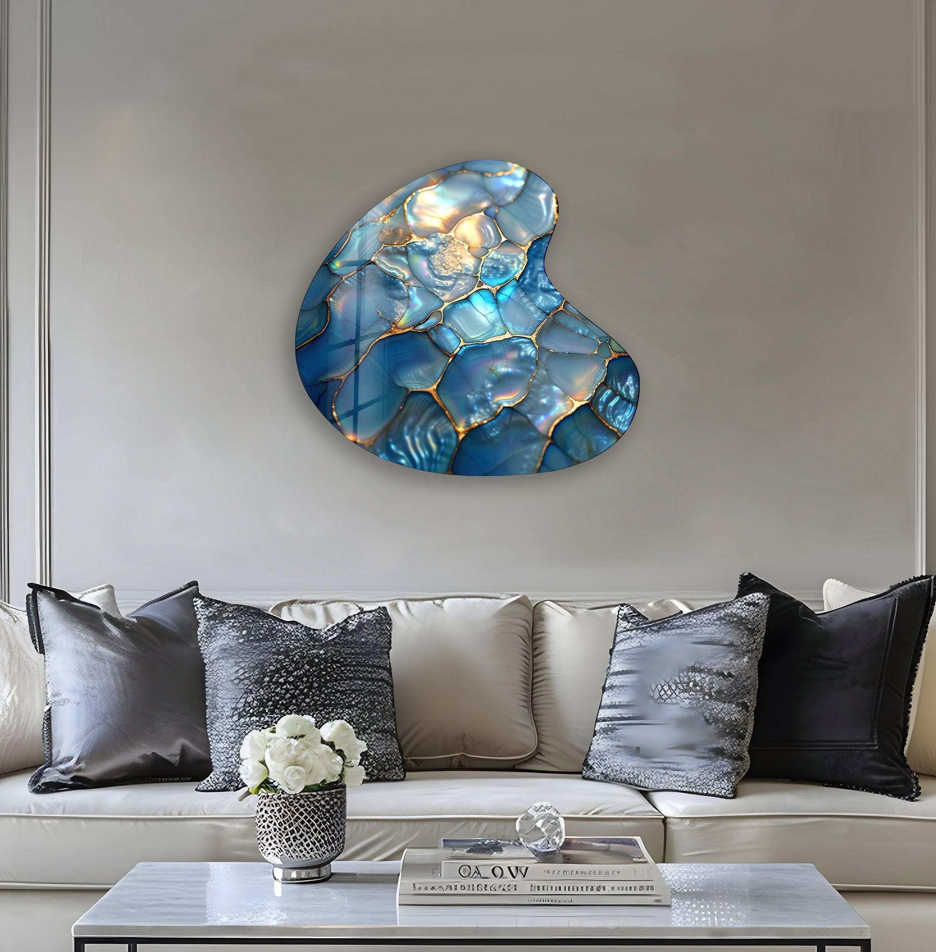 Blue Abstract Style Irregular Glass Wall Art - Modern Home Decor for Living Room, Bedroom & Office - Unique Handmade Glass Artwork