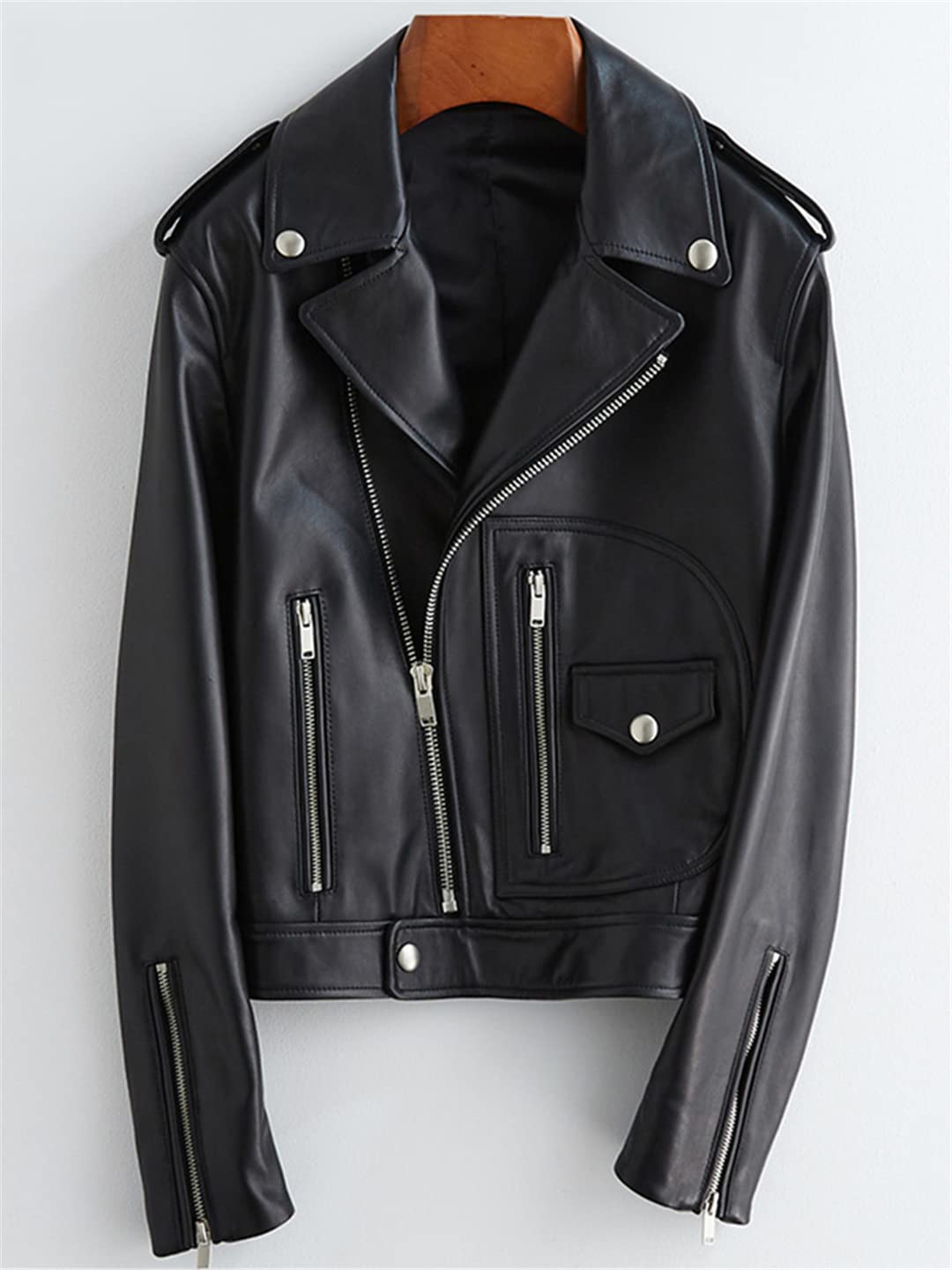 Women's Red & Black Faux Leather Biker Jacket - Long Sleeve Motorcycle Coat for Spring & Fall | Soft Vegan Leather Jacket for Riding, Casual Wear & Night Out