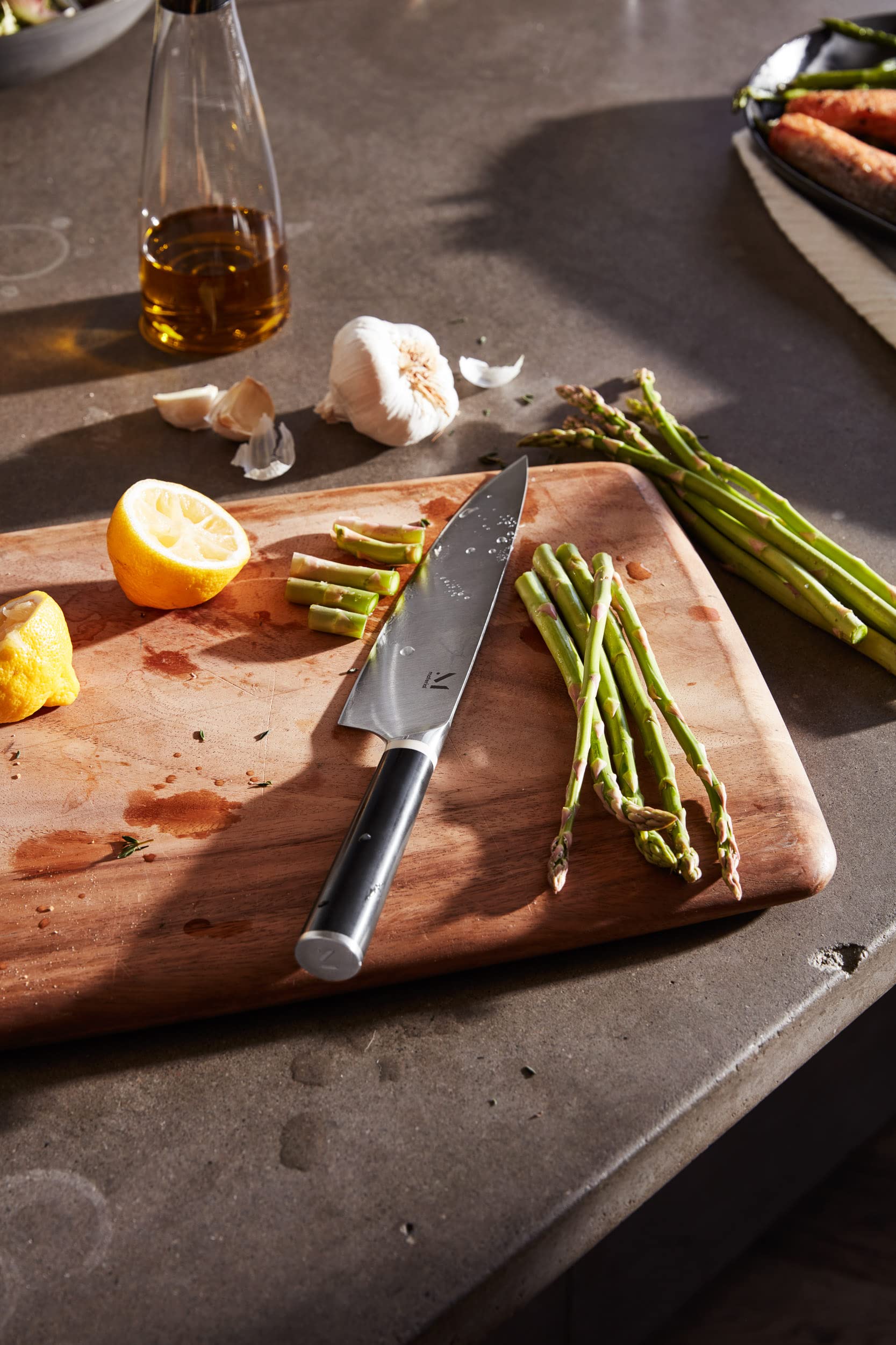 Premium Material Knife Trio Set with Stand - Almost Black & White Ash Wood - Perfect for Home Kitchen, Camping & Outdoor Cooking