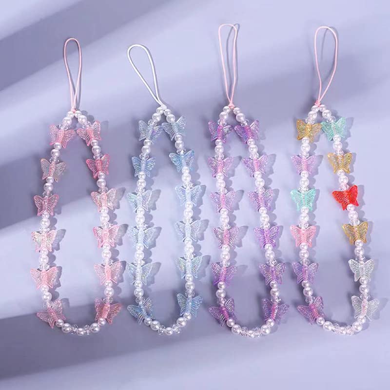 1-2 PCS Natural Stone Beaded Phone Lanyard - Handmade Butterfly Charm Strap for Women & Girls | Rainbow Keychain for Phone, Purse & Backpack Accessories