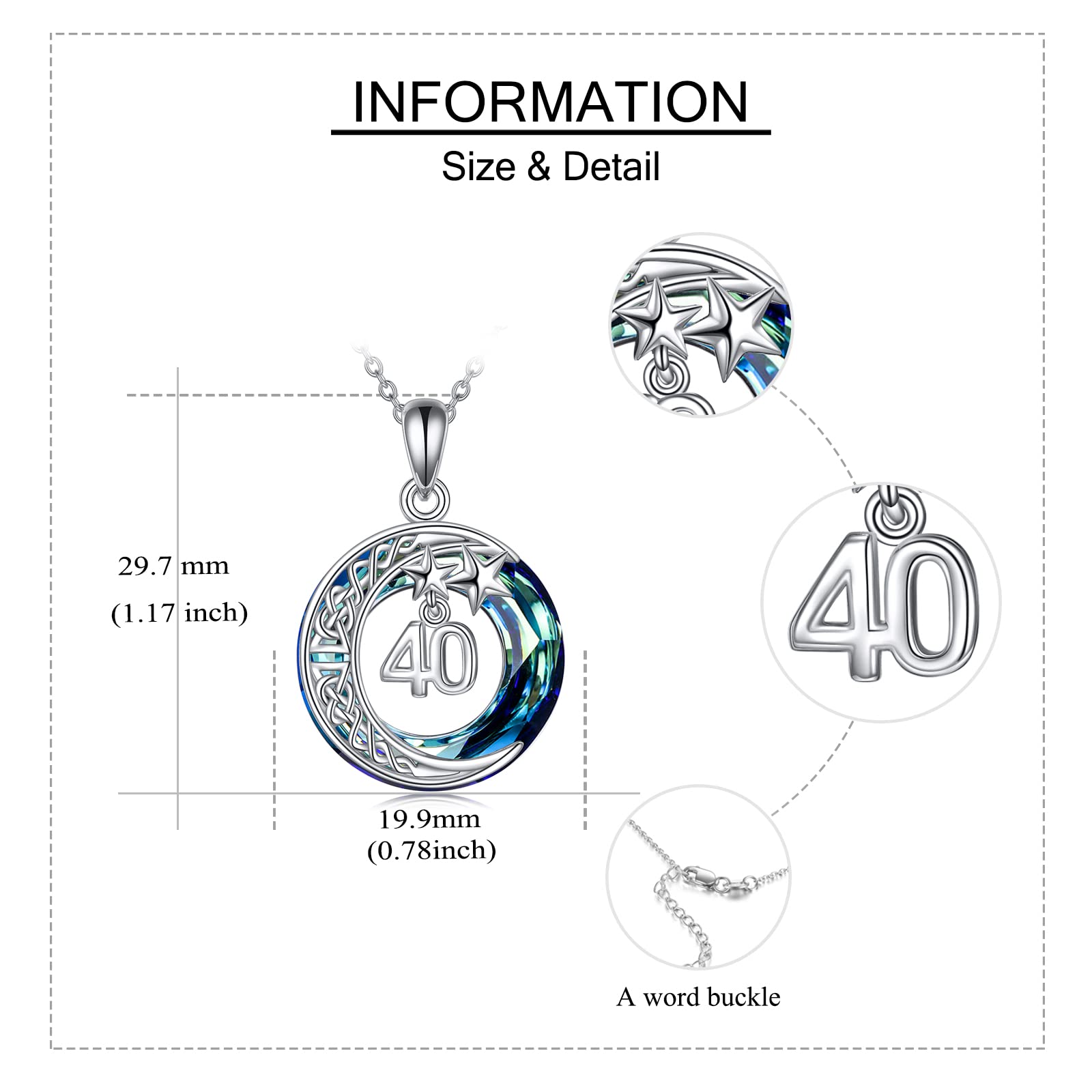Moon Star Necklace for Women - 925 Sterling Silver Crescent Moon & Number Pendant with Blue Crystal, Elegant Circle Jewelry | Perfect Christmas & Birthday Gift for Her, Mom, Wife or Girlfriend | Ideal for Date Nights, Anniversaries & Special Occasions
